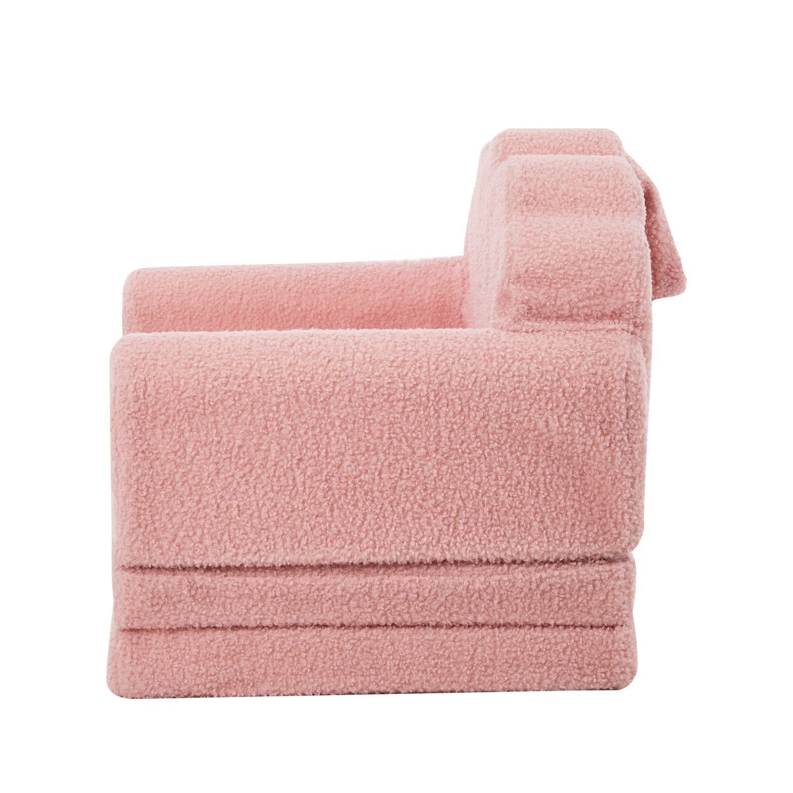 Oikiture 2-in-1 Shell Kids Fold Out Sofa Bed Sherpa Boucle Toddler Couch Pink