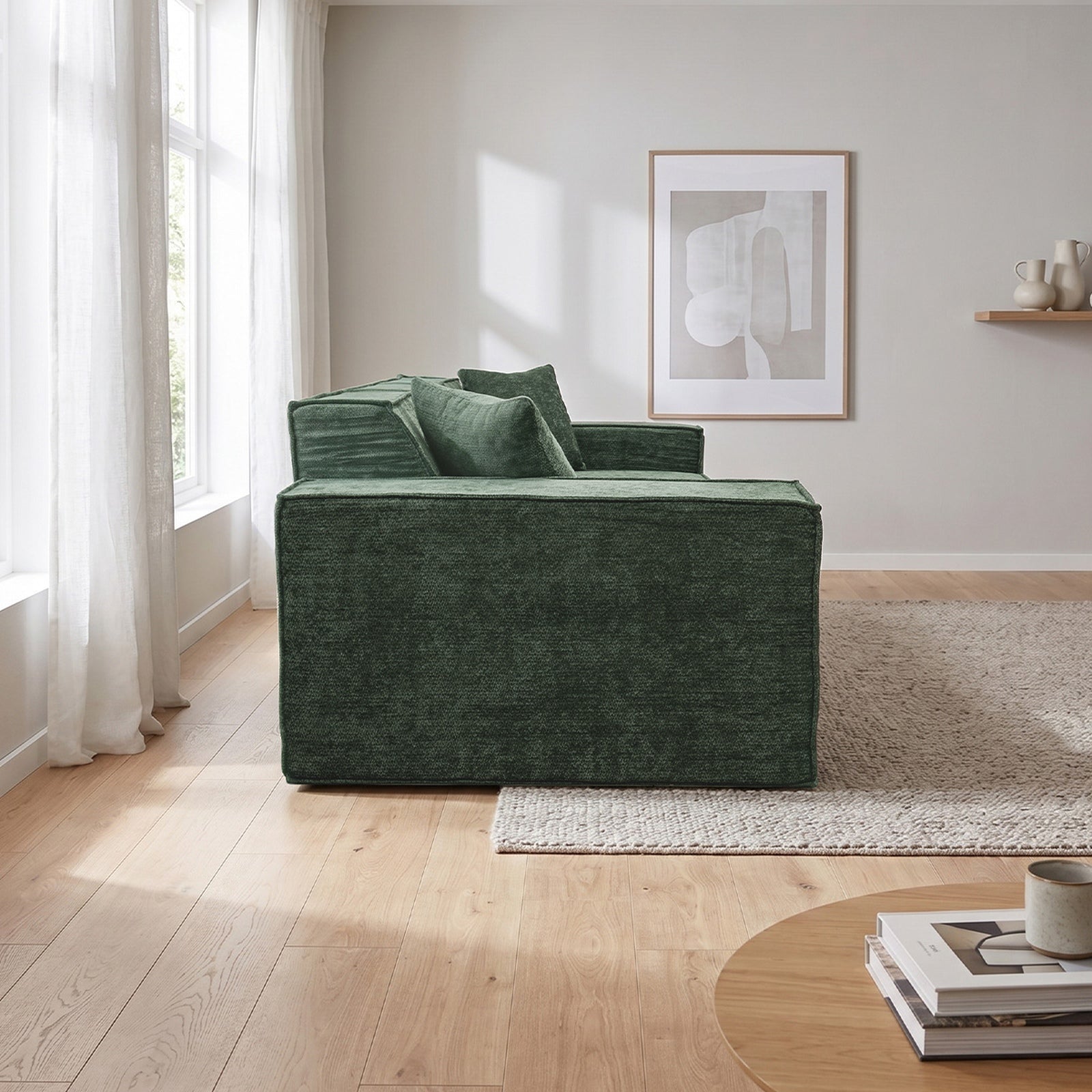 Oikiture 300 cm Modular Sofa Compressed Convertible Couch Lounge Chenille Green