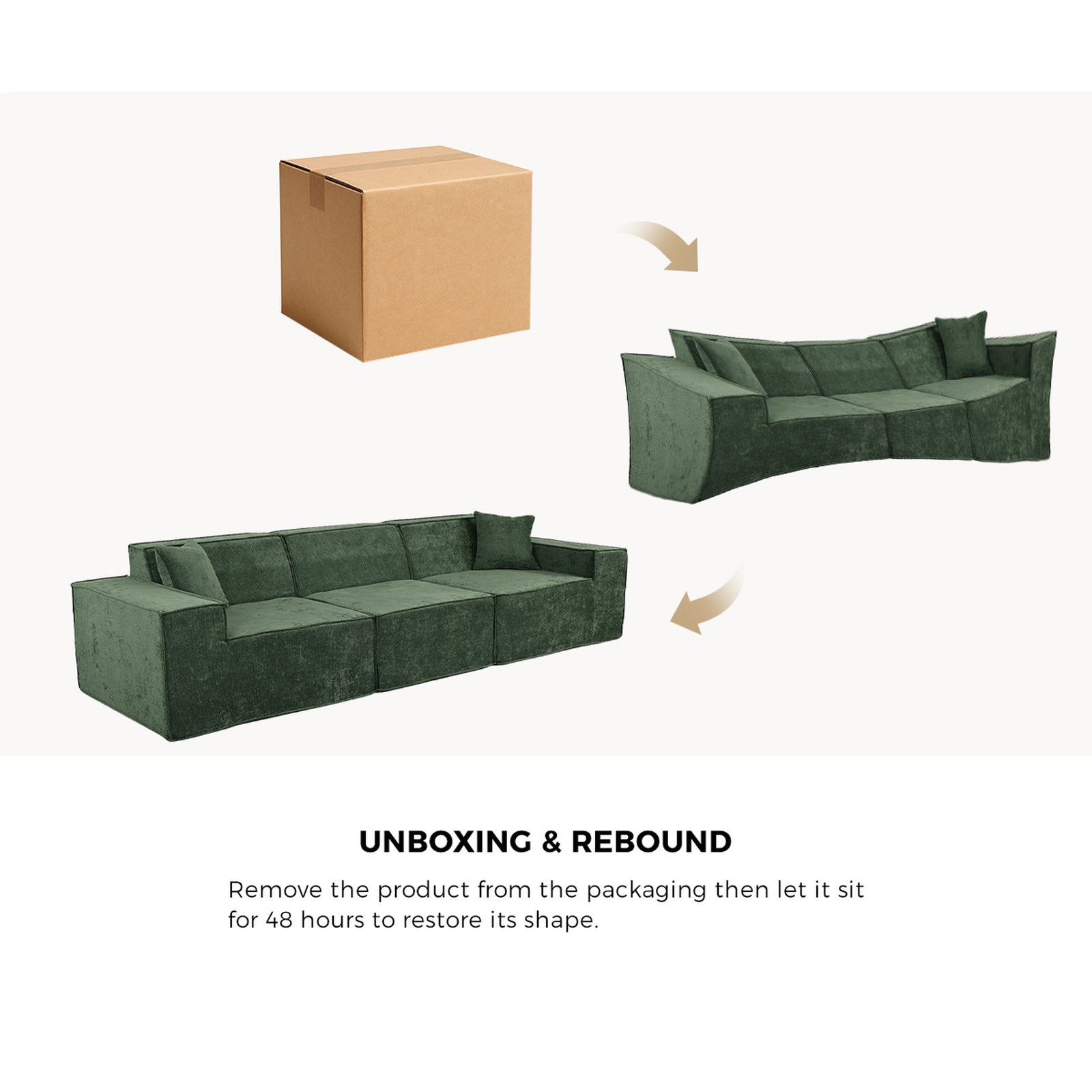 Oikiture 300 cm Modular Sofa Compressed Convertible Couch Lounge Chenille Green