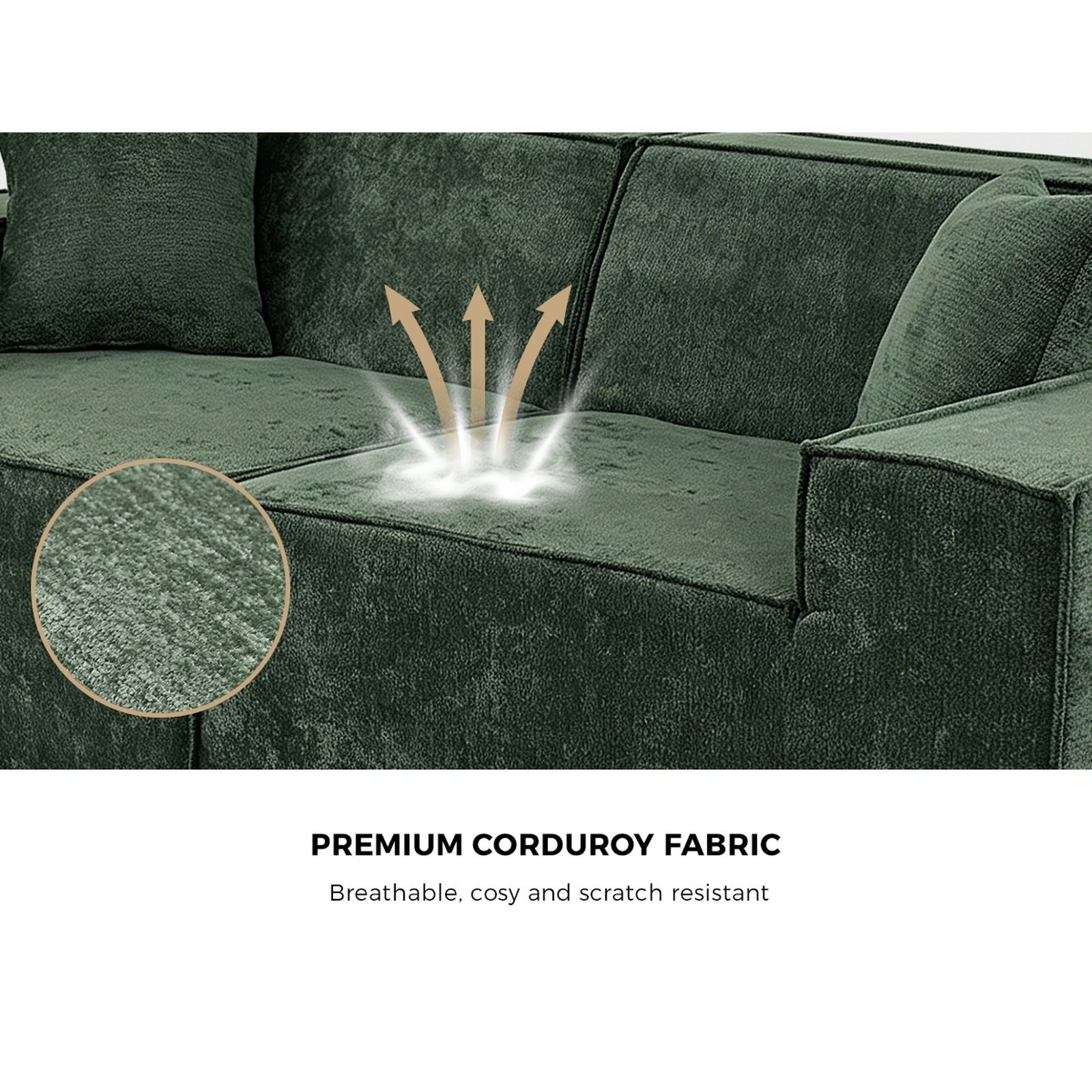 Oikiture 300 cm Modular Sofa Compressed Convertible Couch Lounge Chenille Green