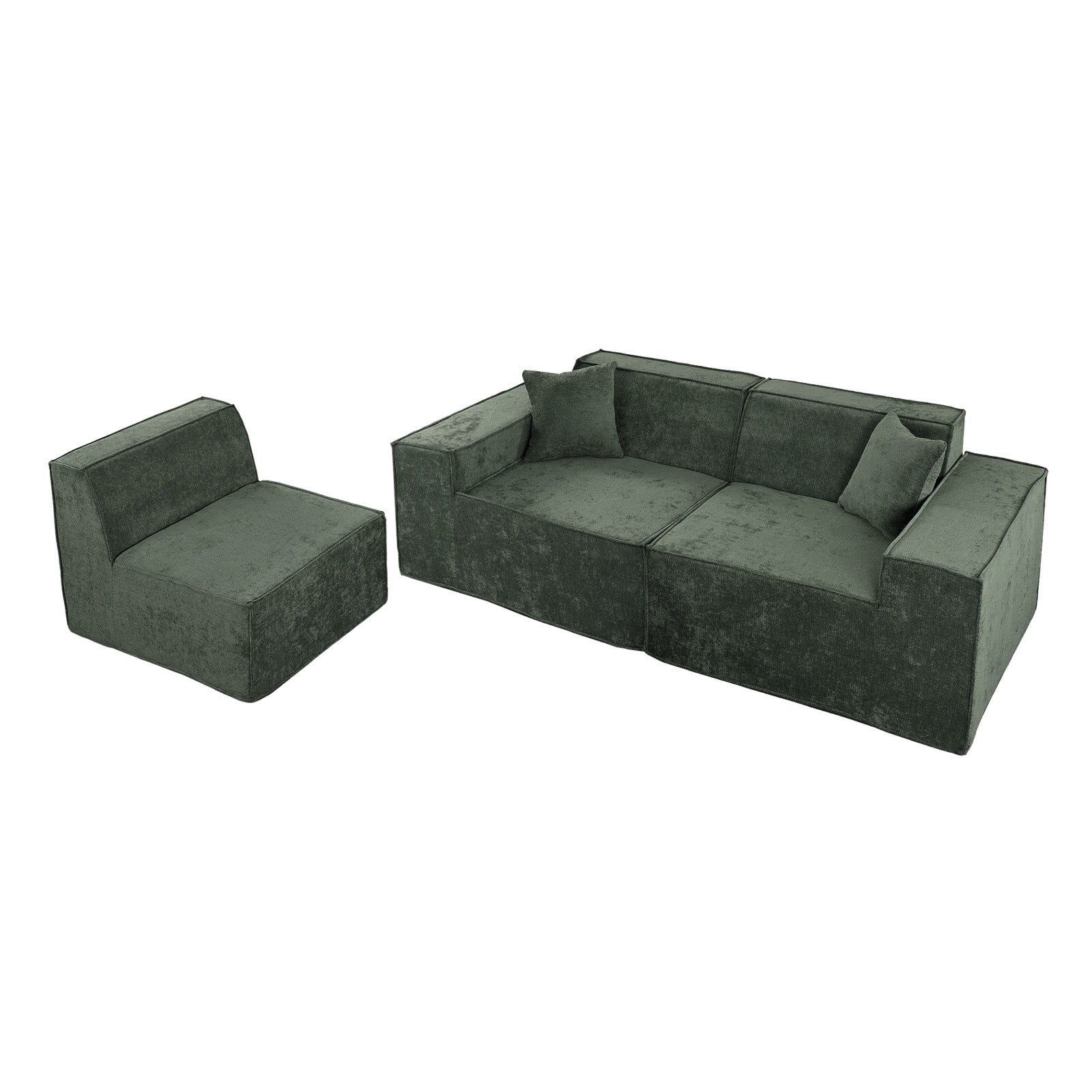 Oikiture 300 cm Modular Sofa Compressed Convertible Couch Lounge Chenille Green