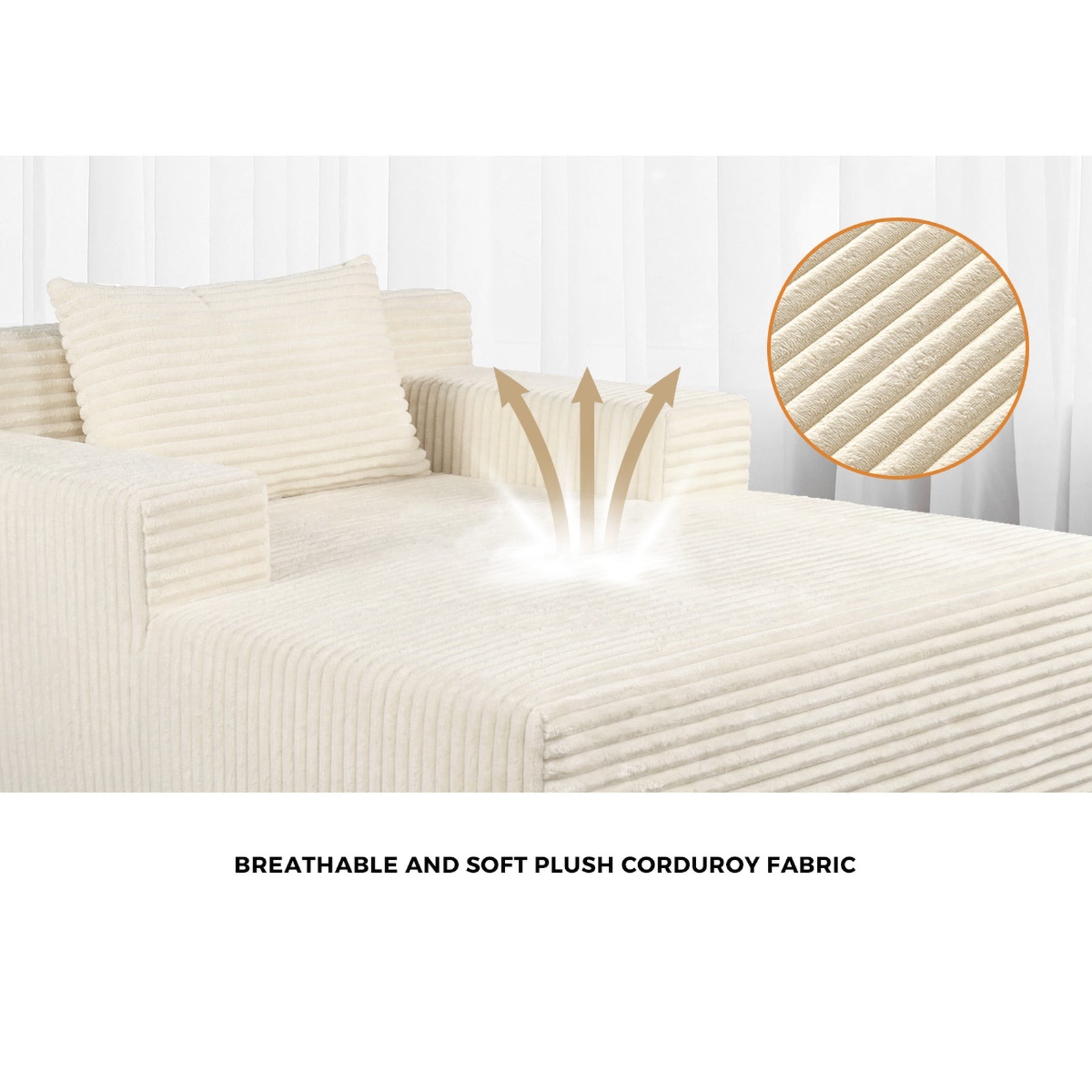 Oikiture Compressed Chaise Chair Corduroy Single Sofa Couch Comfy Lounger Beige