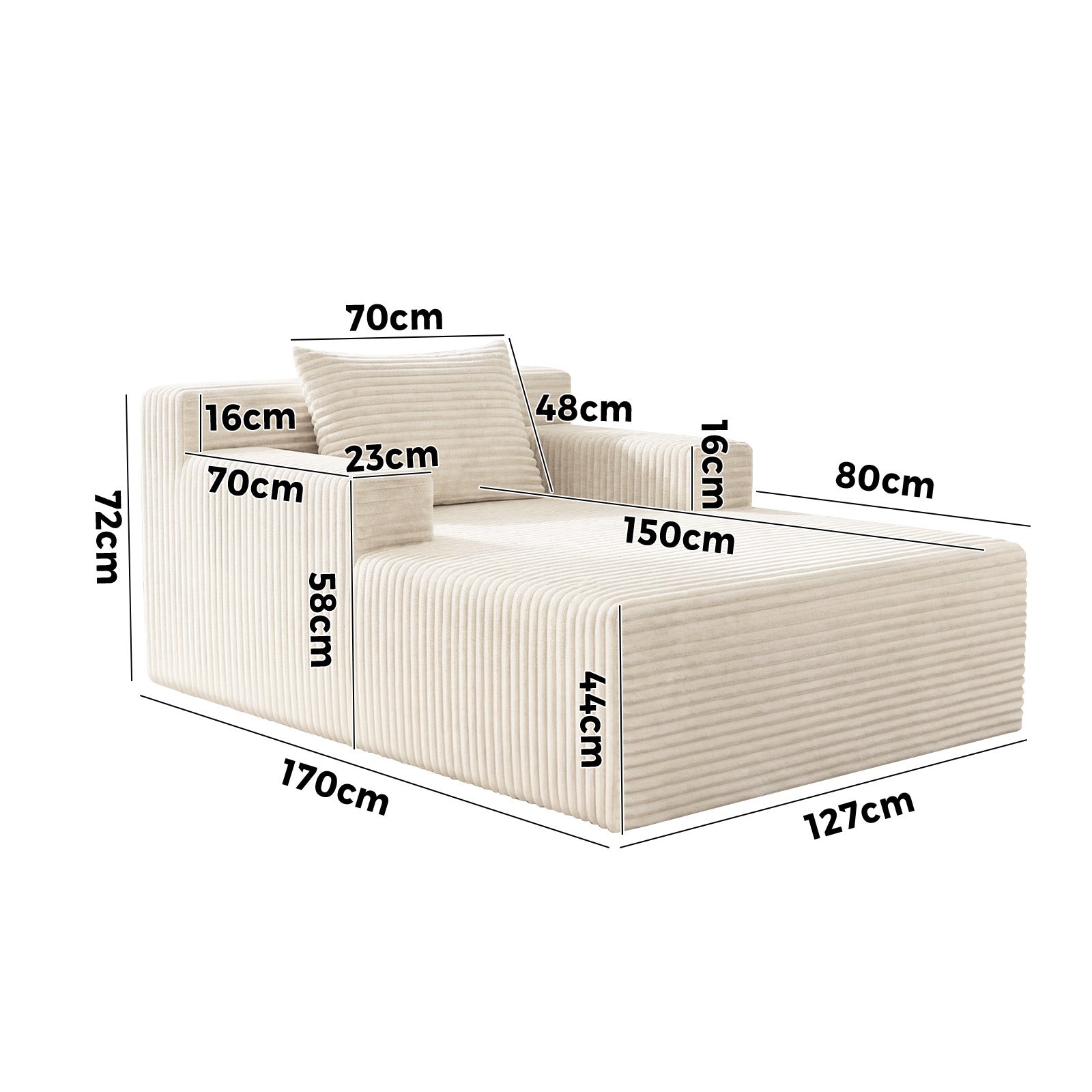 Oikiture Compressed Chaise Chair Corduroy Single Sofa Couch Comfy Lounger Beige