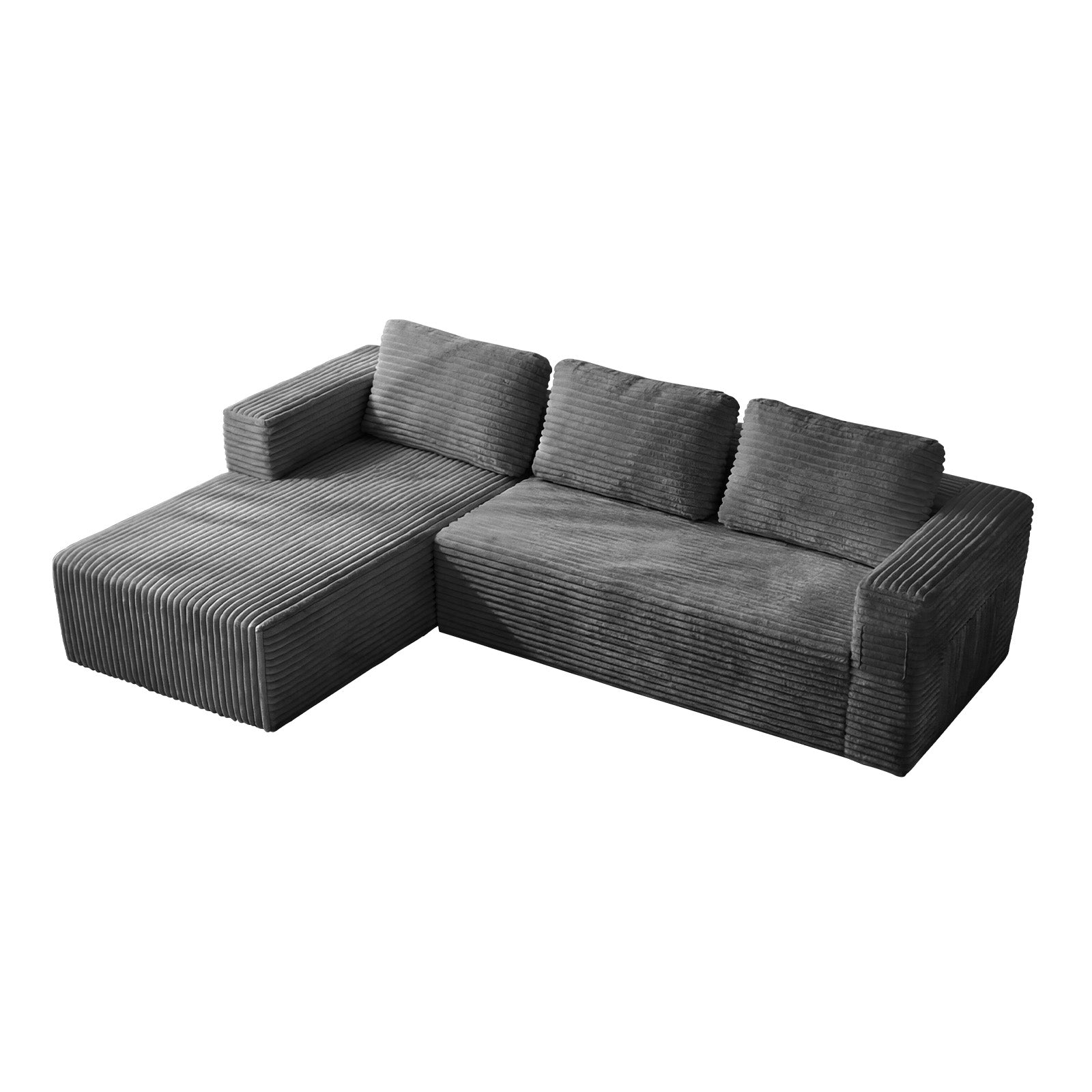 Oikiture Modular L Shape Compressed Sofa Cloud Couch Chaise Lounge Corduroy Grey
