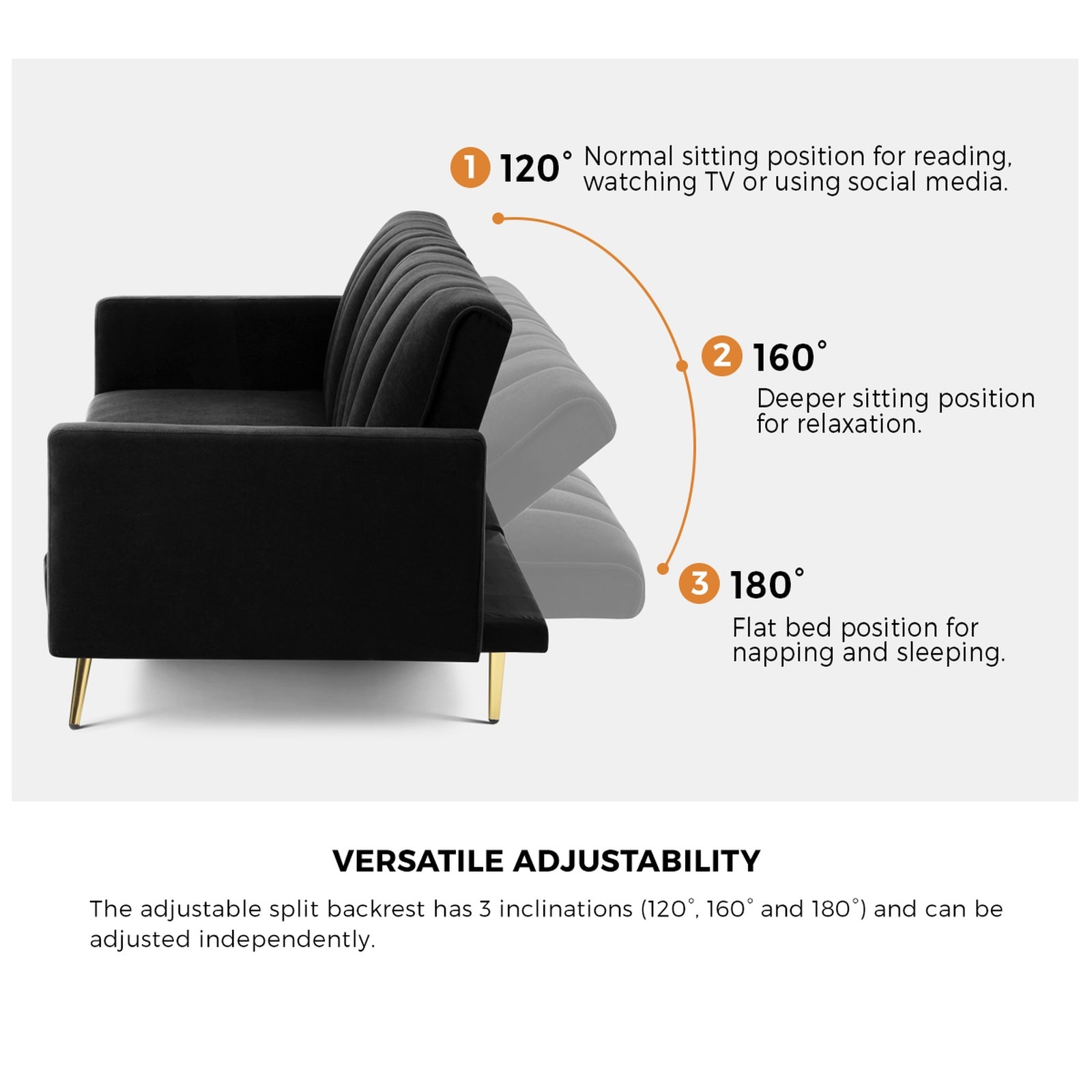 Oikiture 3-Seater Sofa Bed Couch Convertible Lounge Recliner Sofabeds Velvet - Sunyee