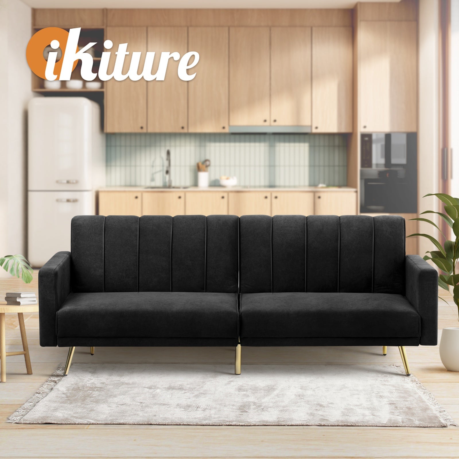 Oikiture 3-Seater Sofa Bed Couch Convertible Lounge Recliner Sofabeds Velvet - Sunyee