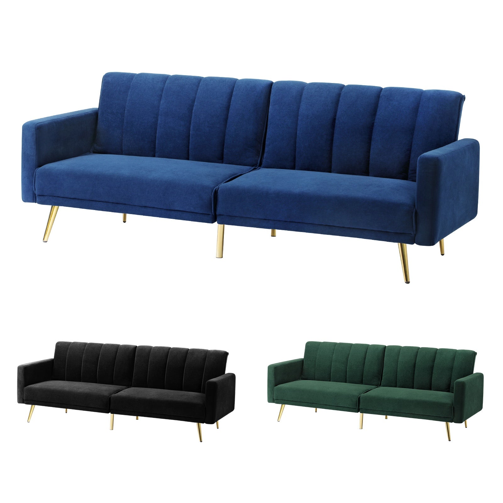 Oikiture Sofa Bed Convertible Lounge 3-Seater Adjustable Recliner Couch Velvet - Sunyee