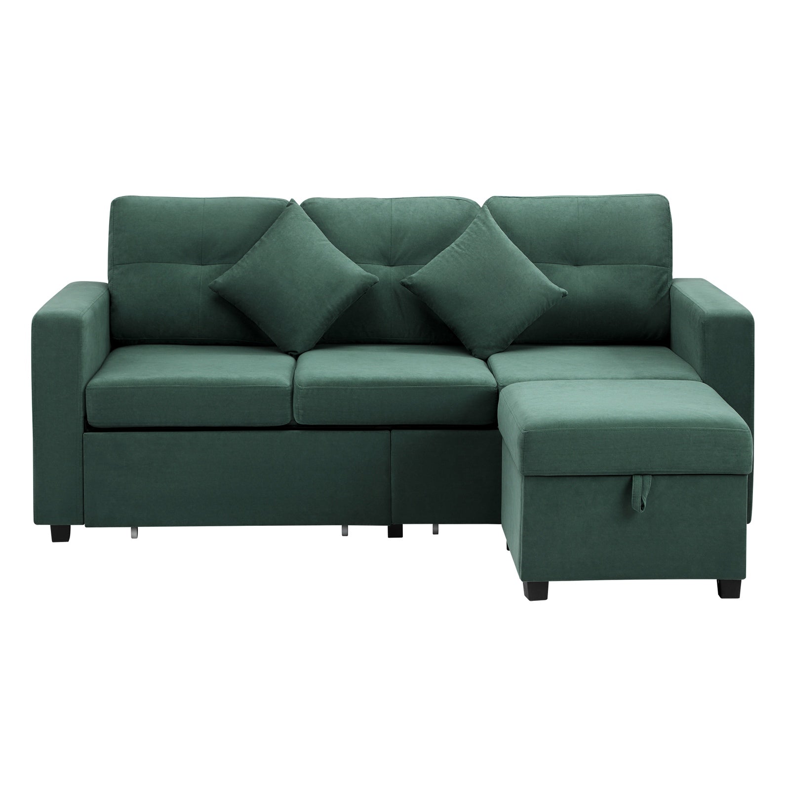 Oikiture 3 Seater Sofa Lounge Set Modular Couch Drawers&Ottoman Velvet Green - Sunyee