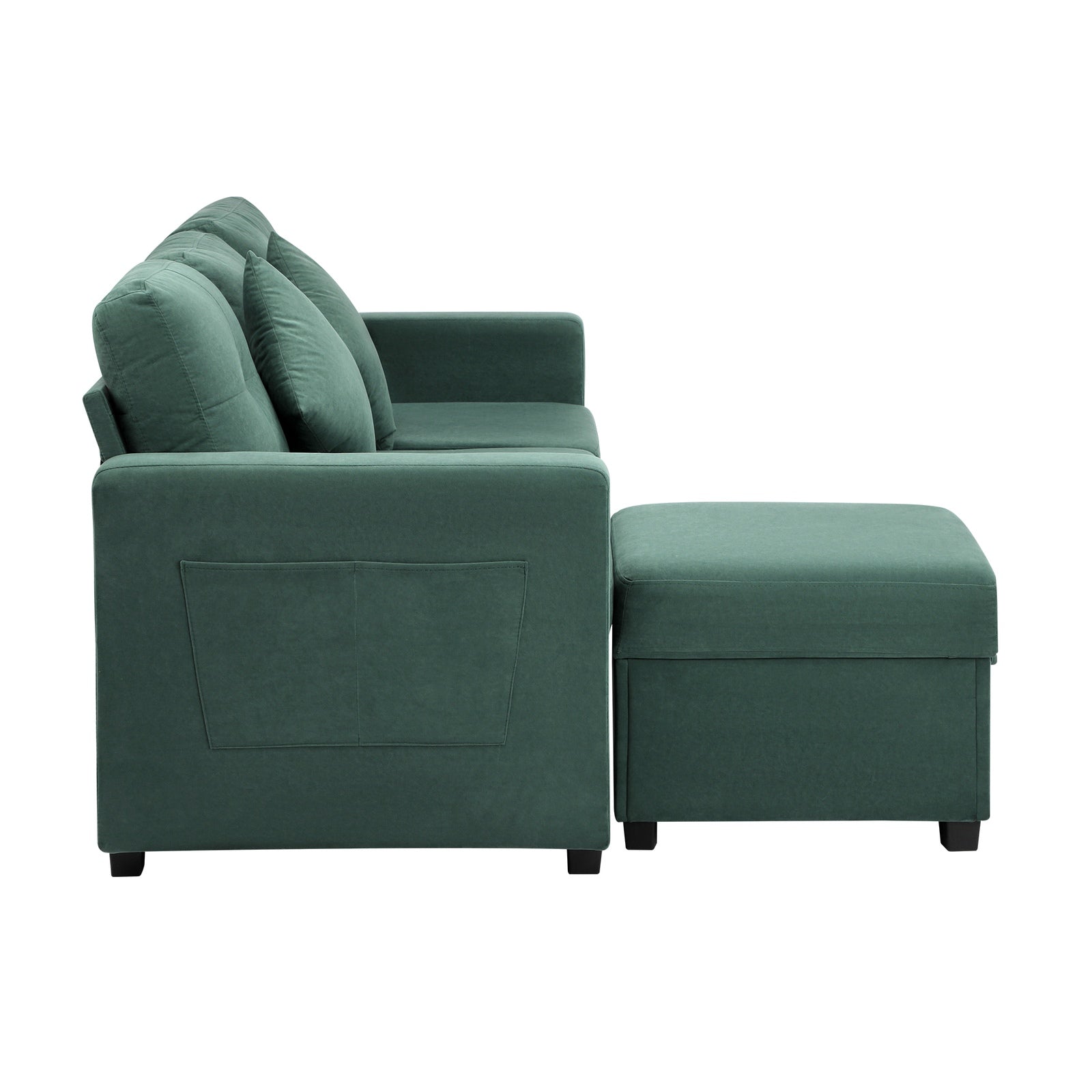 Oikiture 3 Seater Sofa Lounge Set Modular Couch Drawers&Ottoman Velvet Green - Sunyee
