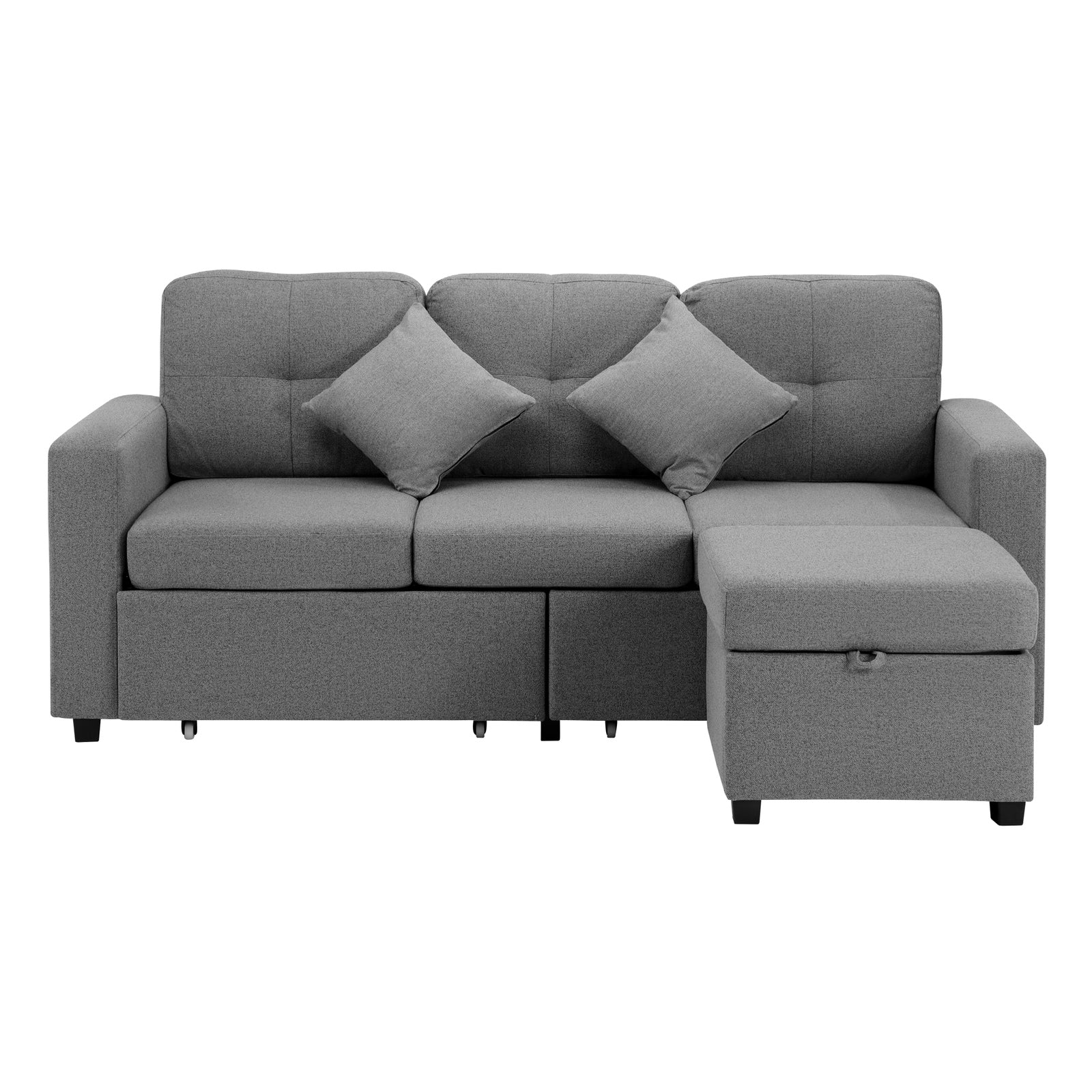 Oikiture Sofa Lounge Set 3 Seater Chaise Modular Couch Drawers Ottoman Fabric - Sunyee