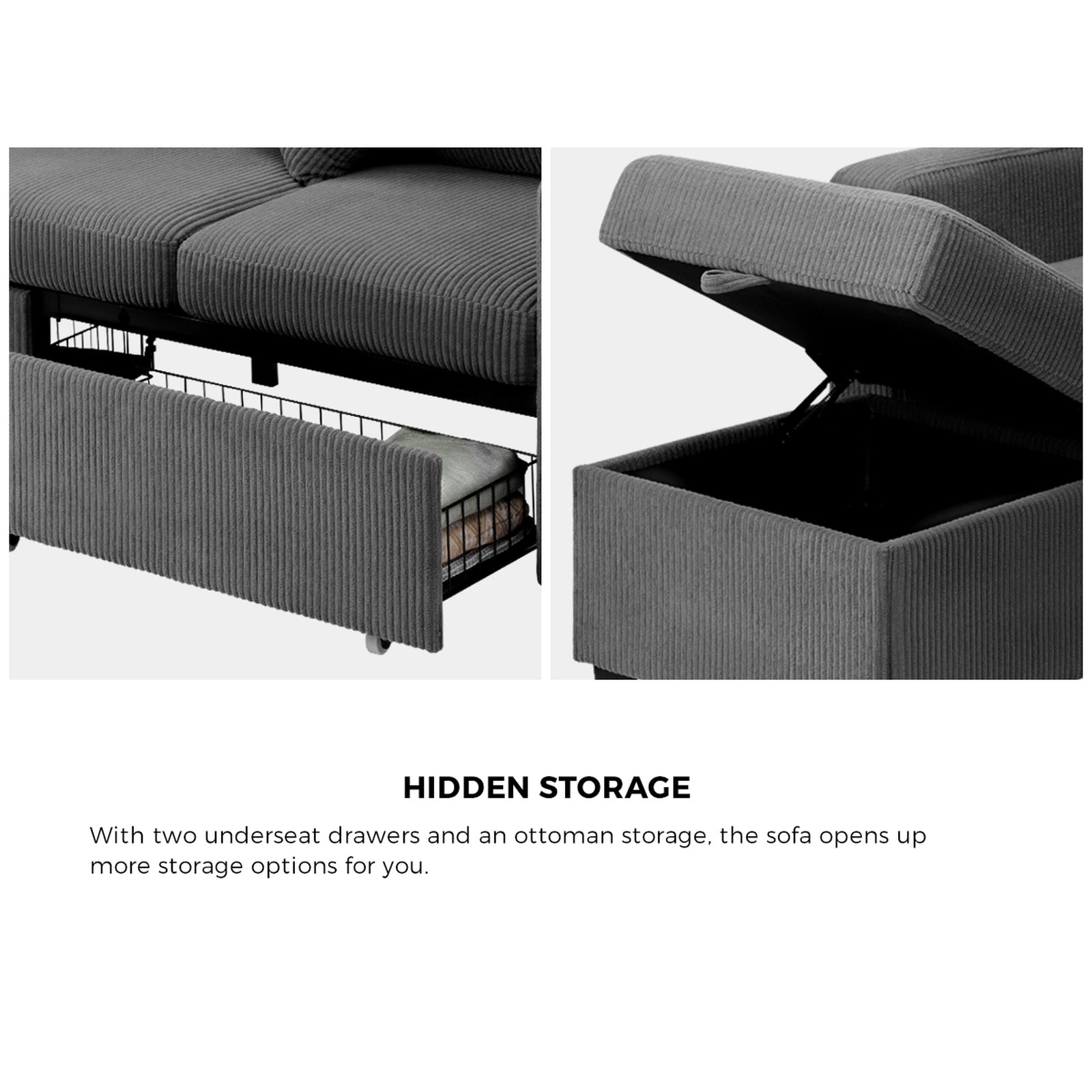 Oikiture Sofa Lounge Set Modular Couch 3 Seater Drawers Ottoman Storage Velvet - Sunyee