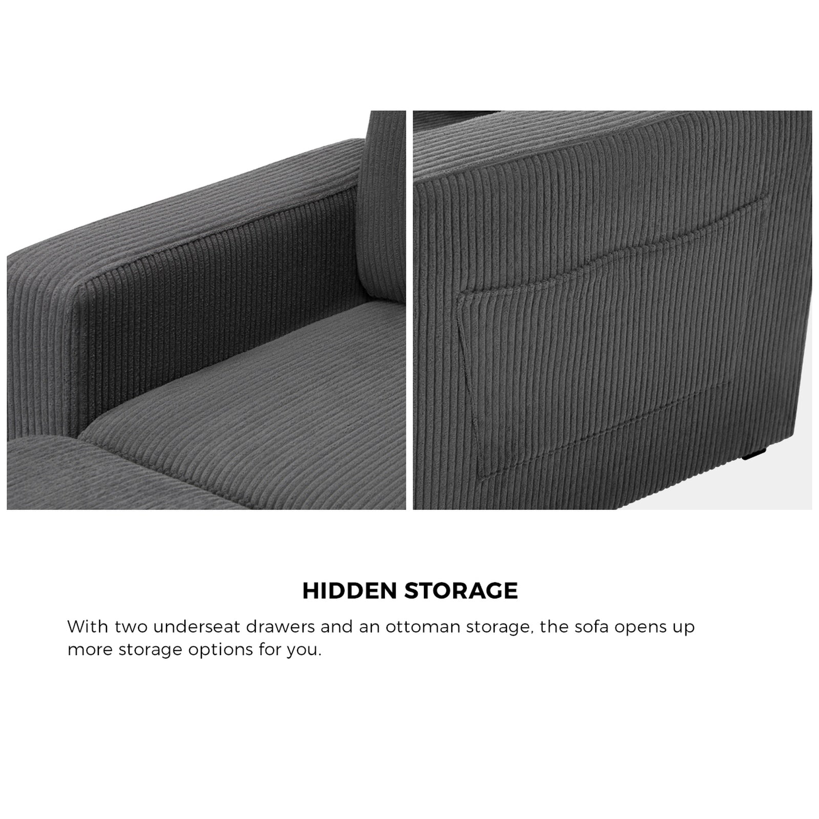 Oikiture Sofa Lounge Set Modular Couch 3 Seater Drawers Ottoman Storage Velvet - Sunyee