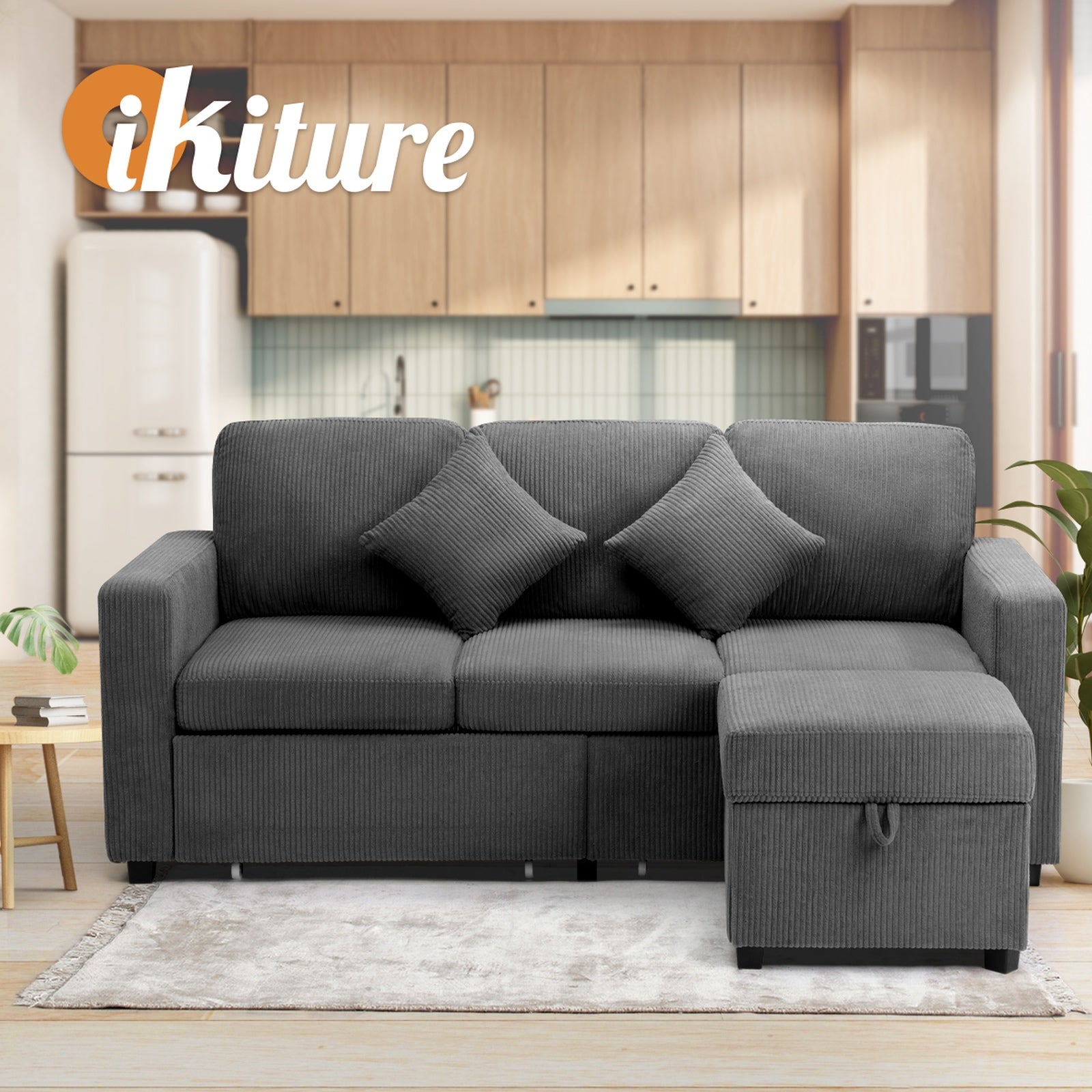 Oikiture Sofa Lounge Set Modular Couch 3 Seater Drawers Ottoman Storage Velvet - Sunyee