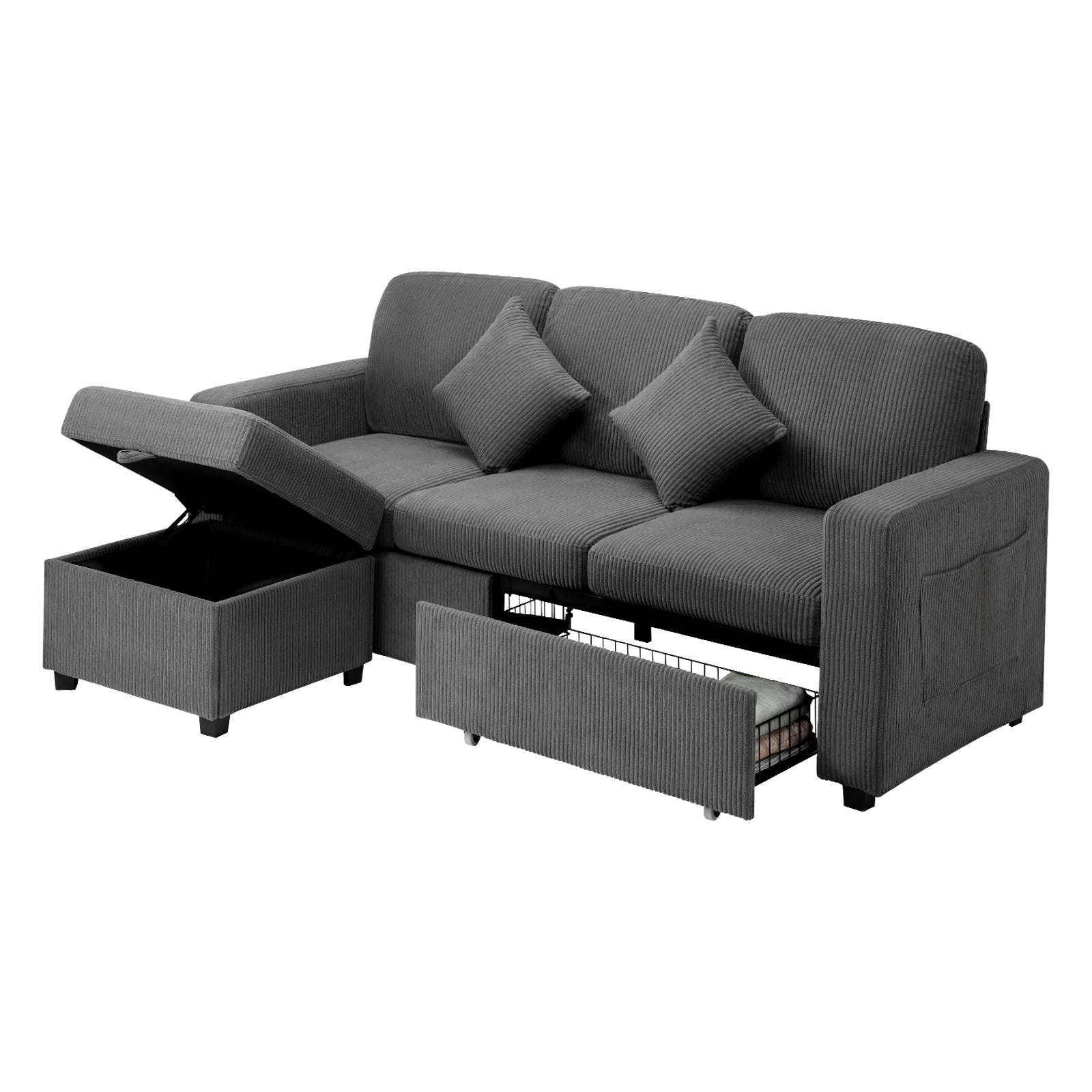 Oikiture Sofa Lounge Set Modular Couch 3 Seater Drawers Ottoman Storage Velvet - Sunyee