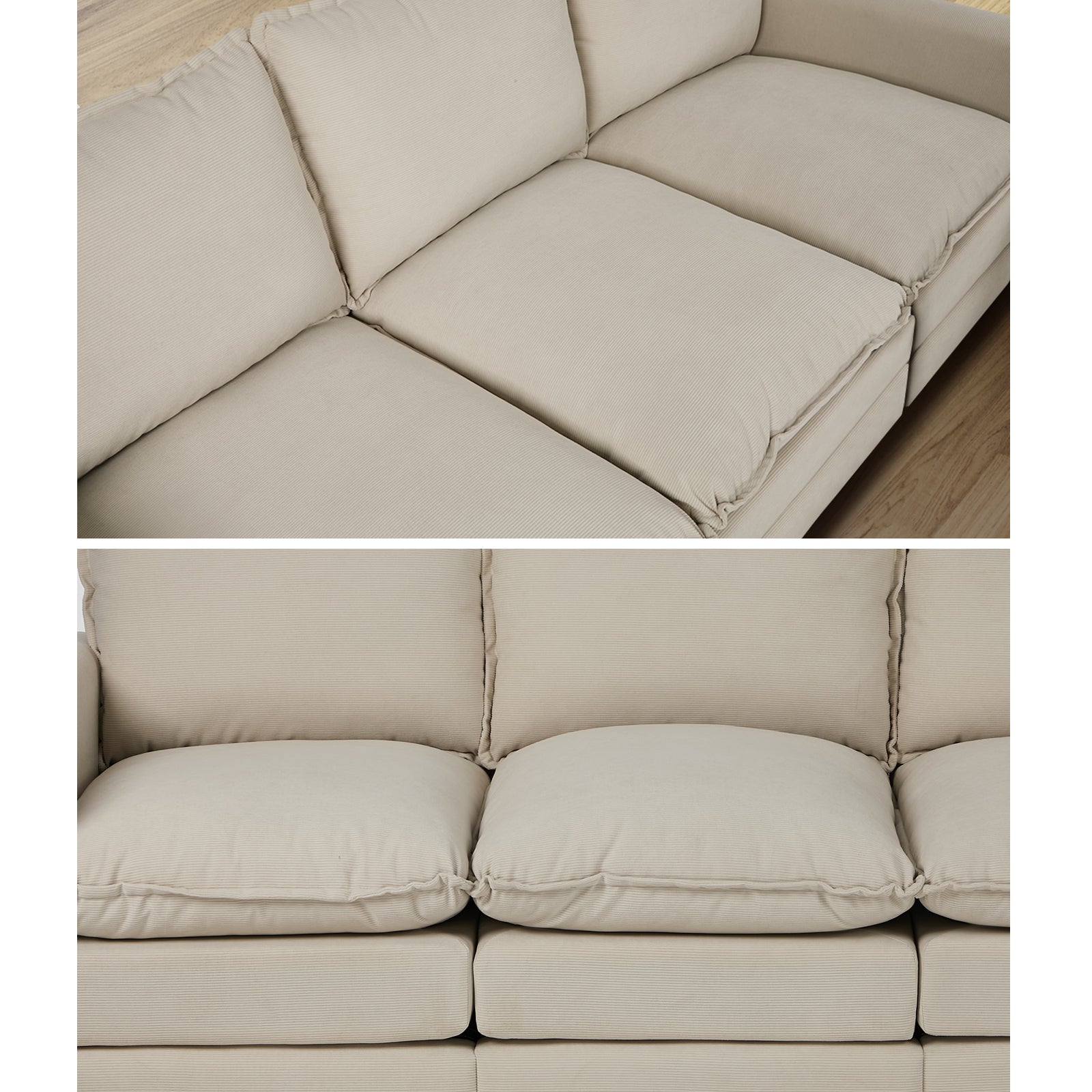 Oikiture 3 Seater Sofa Couch Lounge Extra Thick Cushion Futon Corduroy Beige - Sunyee