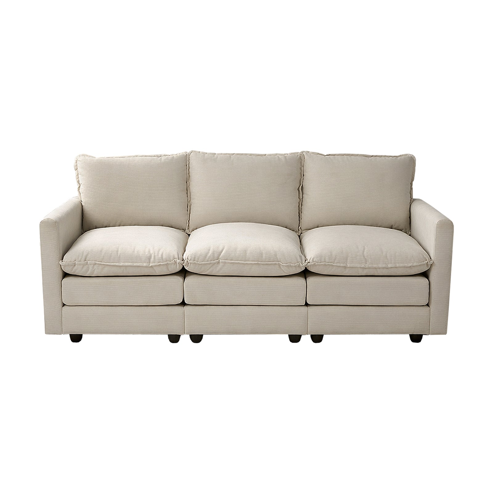 Oikiture 3 Seater Sofa Couch Lounge Extra Thick Cushion Futon Corduroy Beige - Sunyee