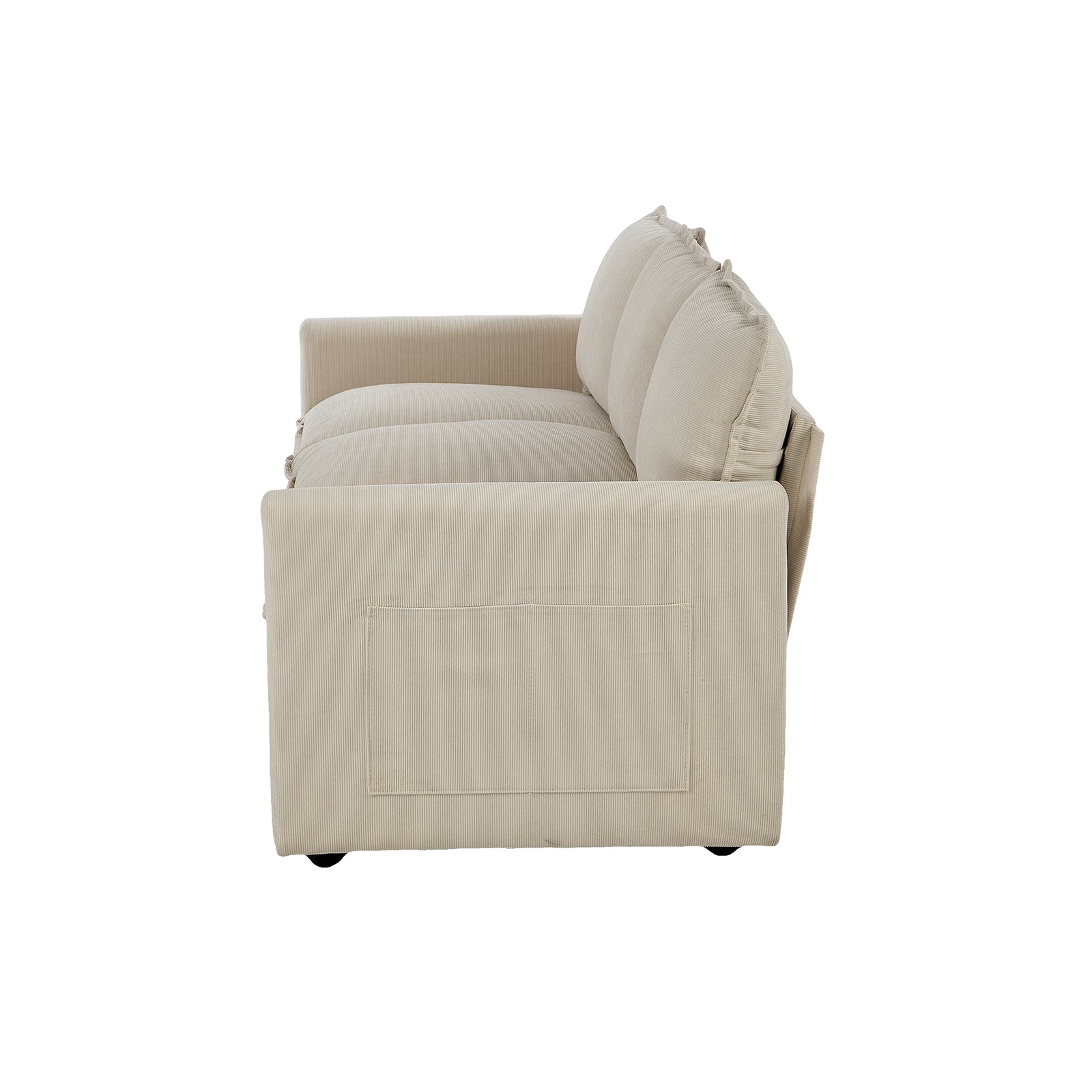 Oikiture 3 Seater Sofa Couch Lounge Extra Thick Cushion Futon Corduroy Beige - Sunyee