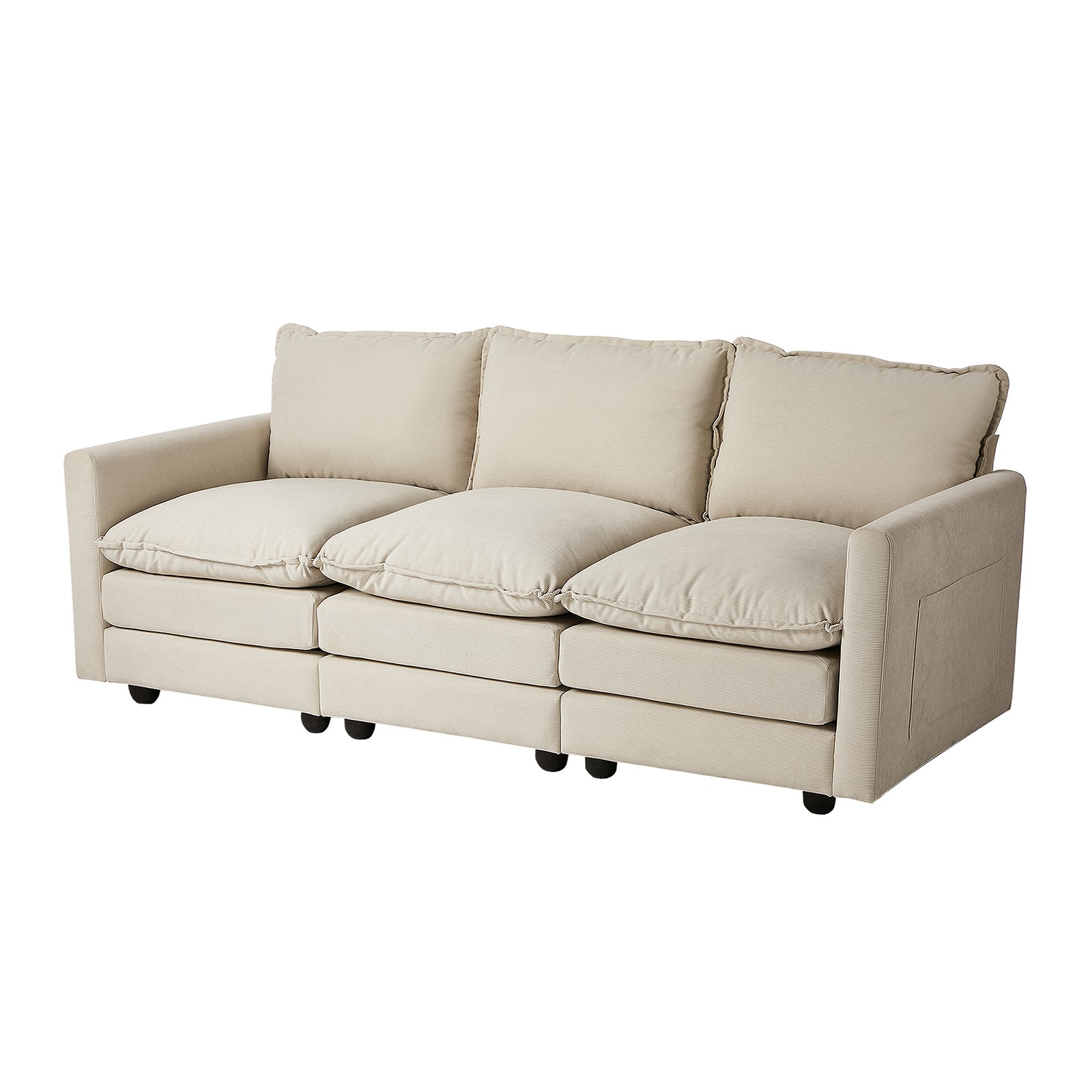 Oikiture 3 Seater Sofa Couch Lounge Extra Thick Cushion Futon Corduroy Beige - Sunyee