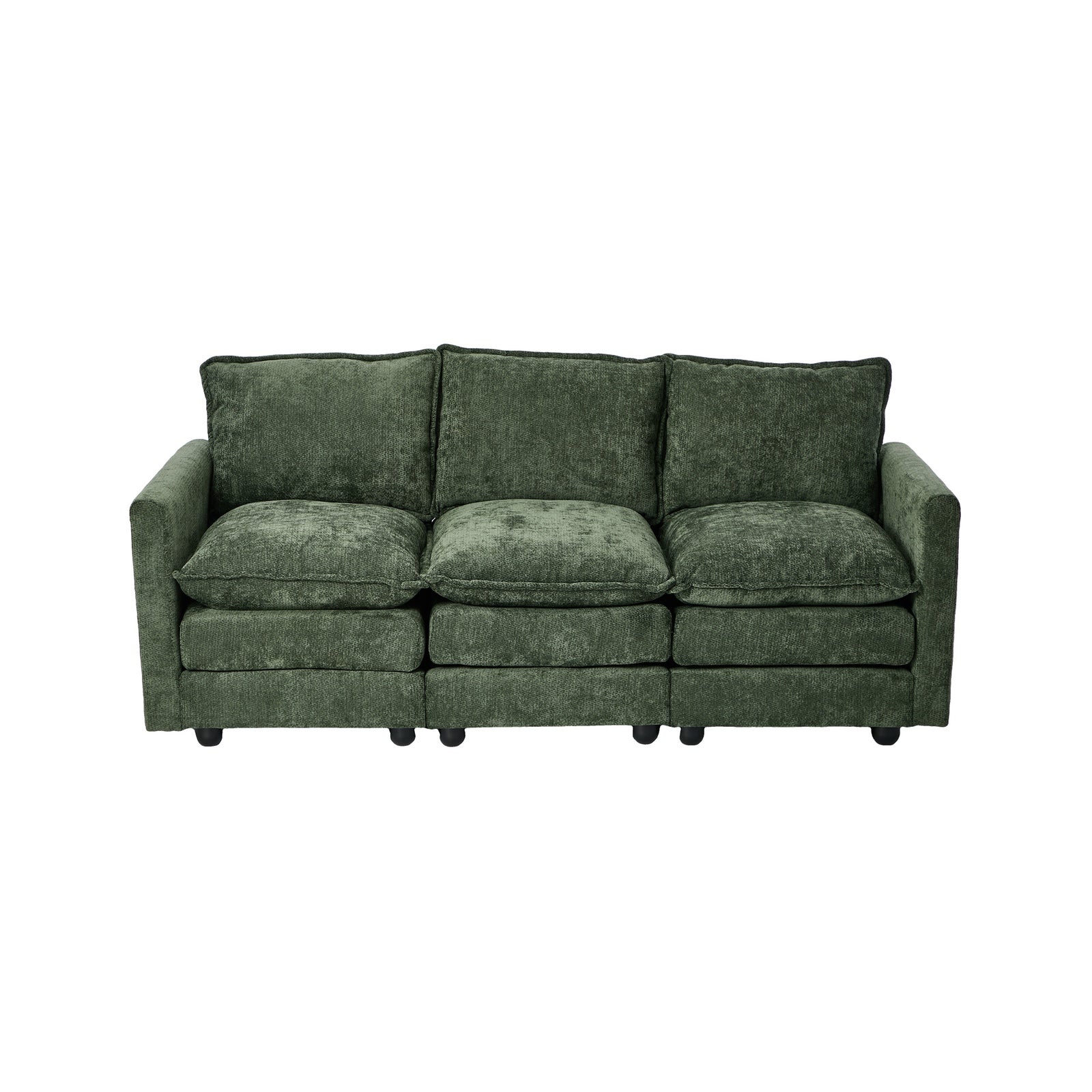 Oikiture Modular 3 Seater Sofa Comfy Deep Cushion Lounge Couch Chenille Green