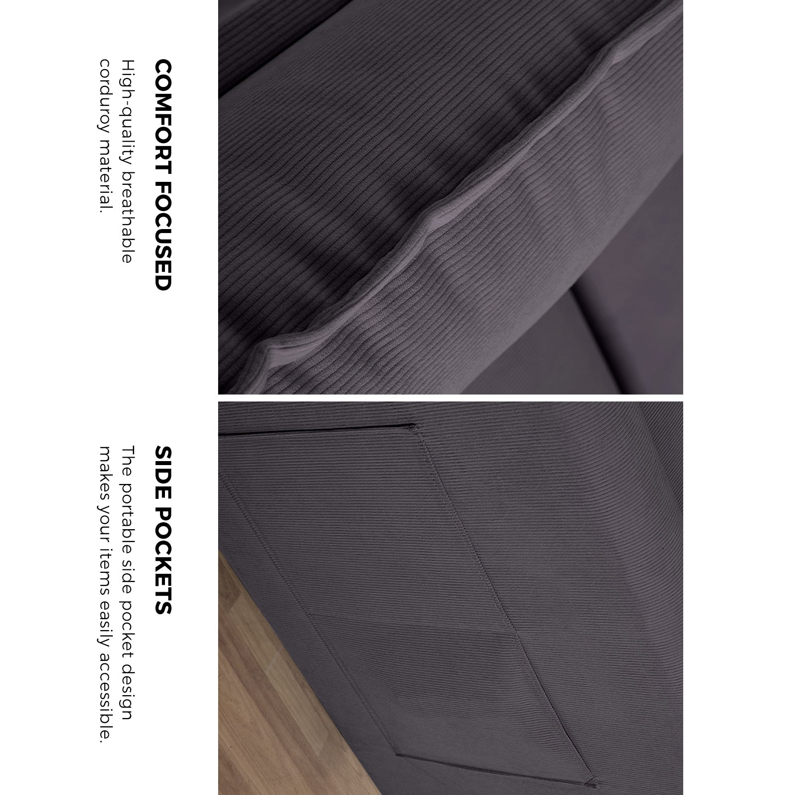 Oikiture 3 Seater Sofa Couch Lounge Extra Thick Cushion Futon Corduroy Grey - Sunyee