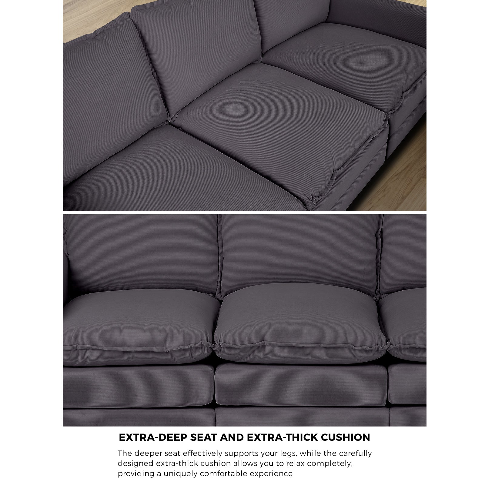 Oikiture 3 Seater Sofa Couch Lounge Extra Thick Cushion Futon Corduroy Grey - Sunyee
