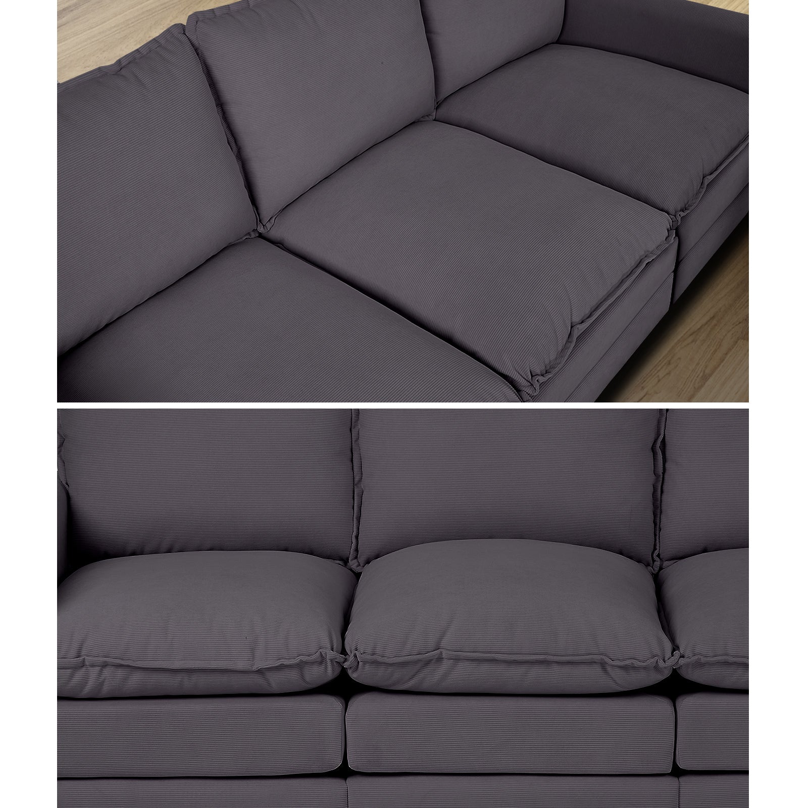 Oikiture 3 Seater Sofa Couch Lounge Extra Thick Cushion Futon Corduroy Grey - Sunyee