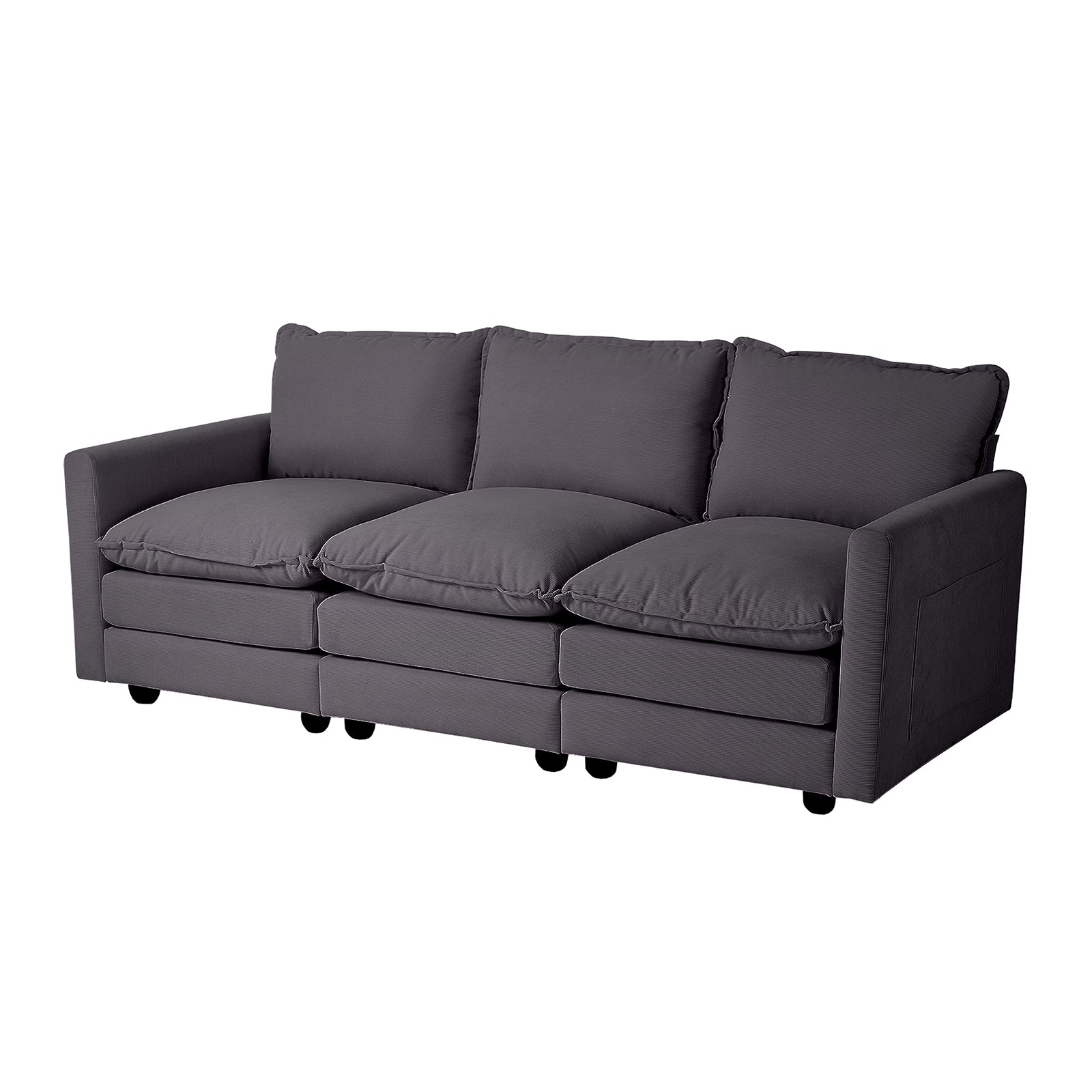 Oikiture 3 Seater Sofa Couch Lounge Extra Thick Cushion Futon Corduroy Grey - Sunyee