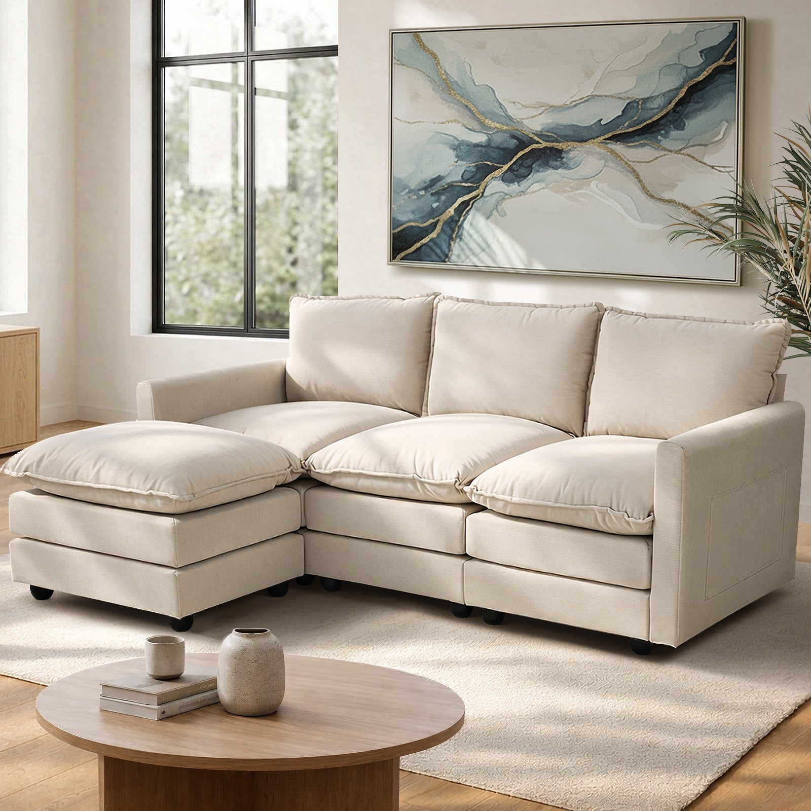 Oikiture Sofa Set Modular Couch with Ottoman Lounge Extra Thick Cushion Corduroy - Sunyee
