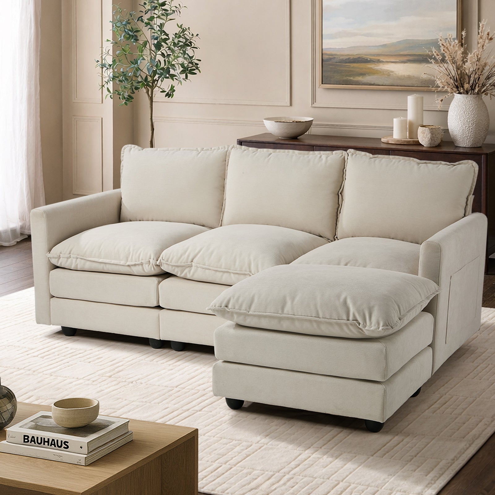 Oikiture Sofa Set Modular Couch with Ottoman Lounge Extra Thick Cushion Corduroy - Sunyee