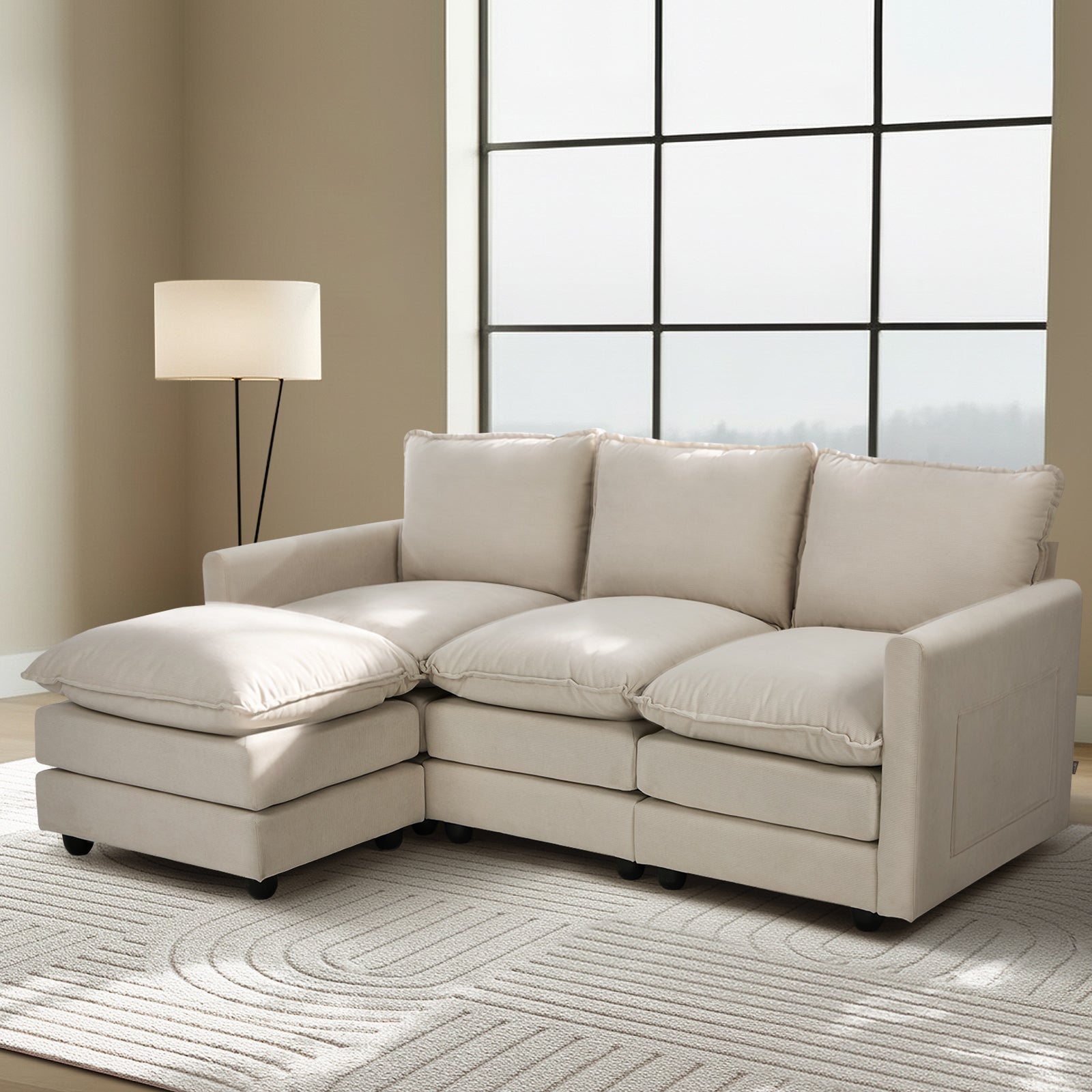 Oikiture Sofa Set Modular Couch with Ottoman Lounge Extra Thick Cushion Corduroy - Sunyee