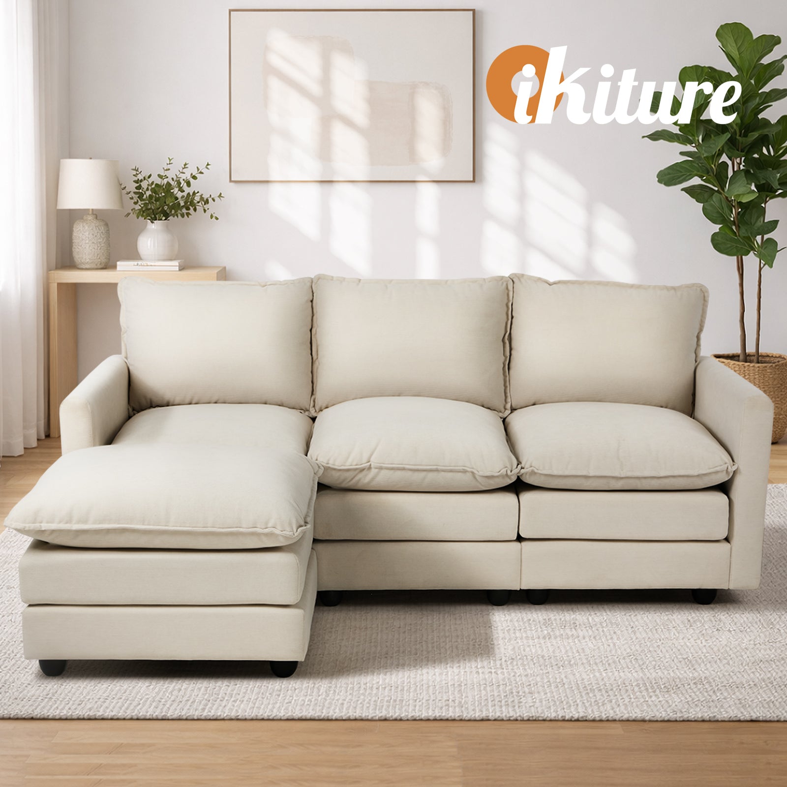 Oikiture Sofa Set Modular Couch with Ottoman Lounge Extra Thick Cushion Corduroy - Sunyee