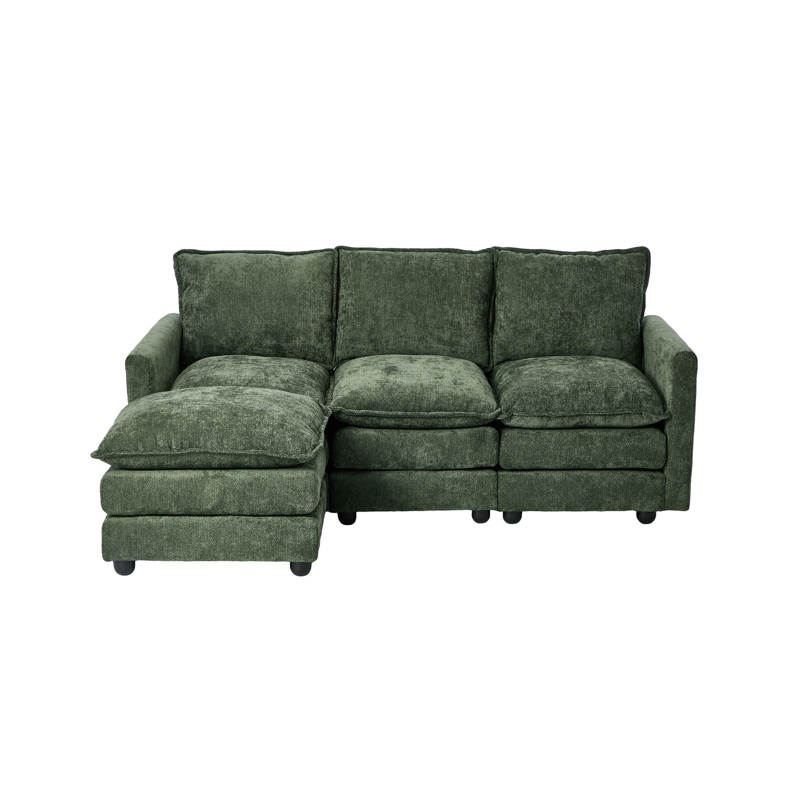 Oikiture Modular Sectional Sofa L-Shaped 3 Seater Couch Ottoman Chenille Green