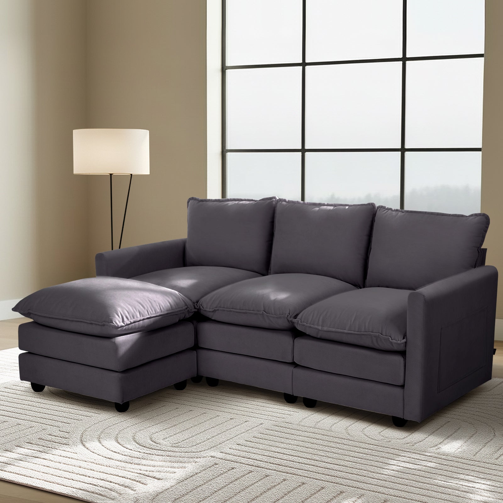 Oikiture Sofa Set Modular Couch Ottoman Lounge Extra Thick Cushion Grey - Sunyee