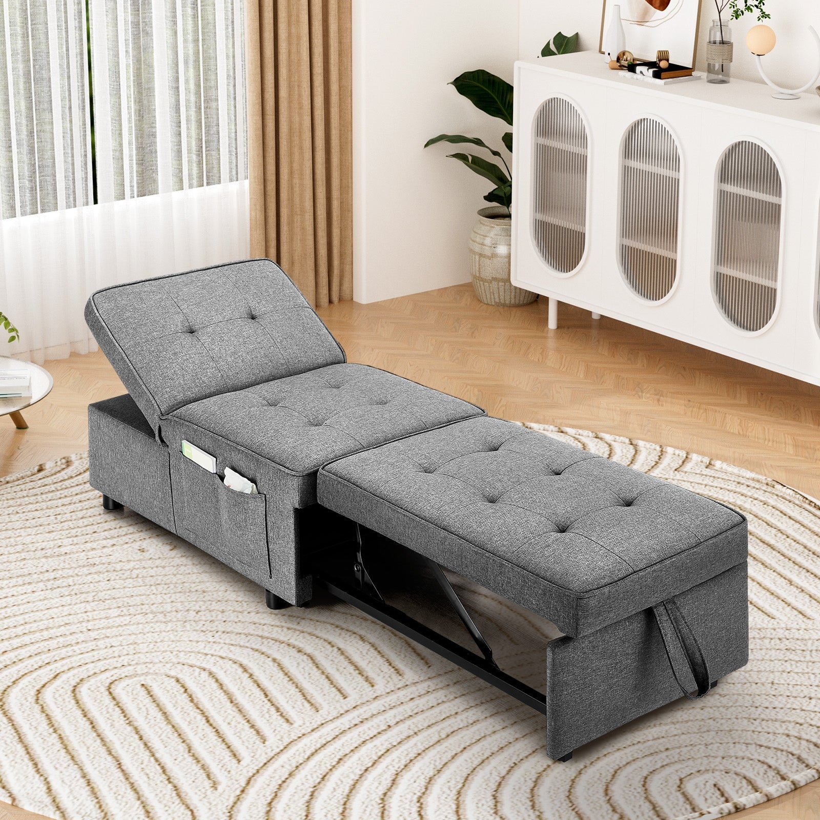 Oikiture 4 in 1 Convertible Sofa Bed Ottoman Couch Lounge Recliner Chair Linen - Sunyee