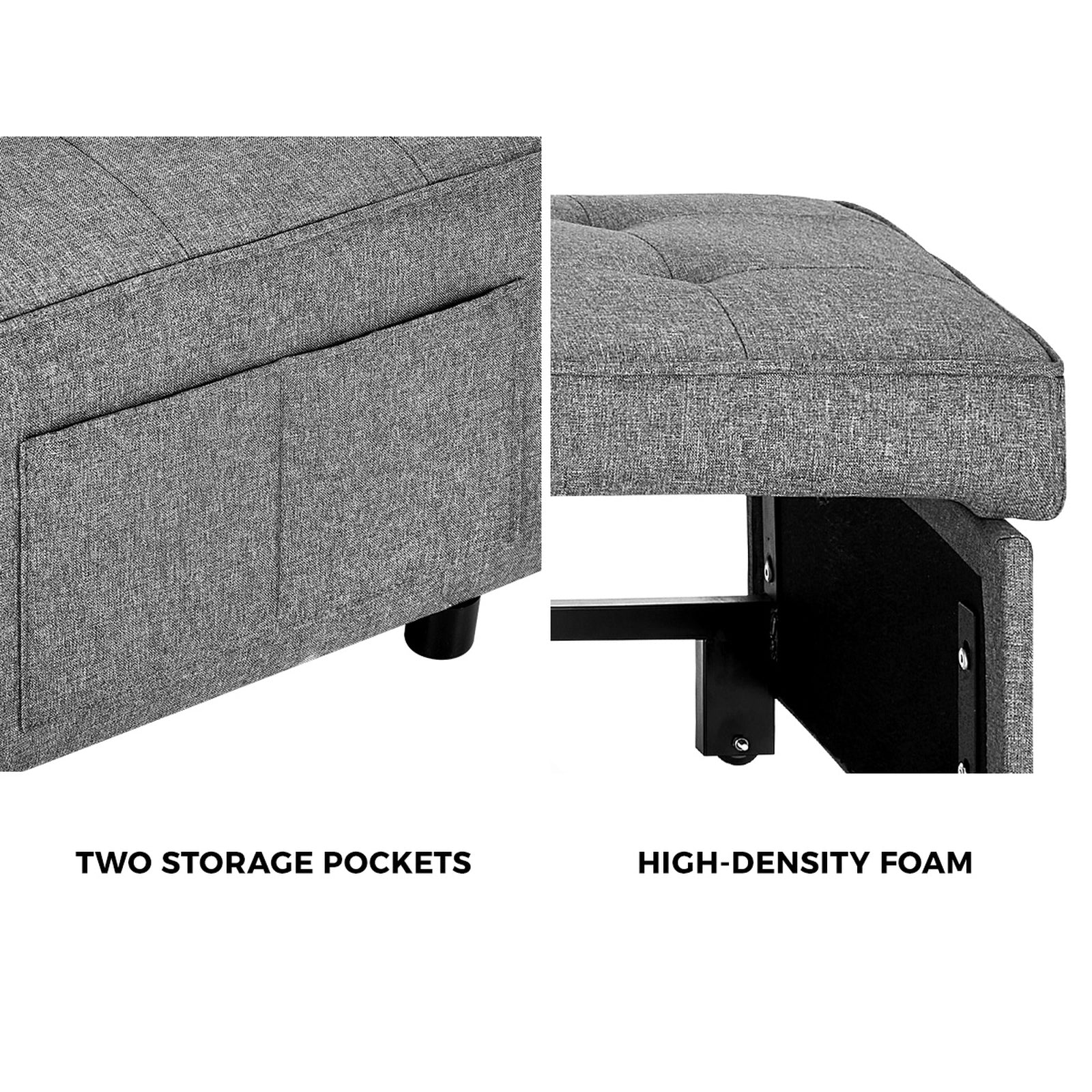 Oikiture 4 in 1 Convertible Sofa Bed Ottoman Couch Lounge Recliner Chair Linen - Sunyee