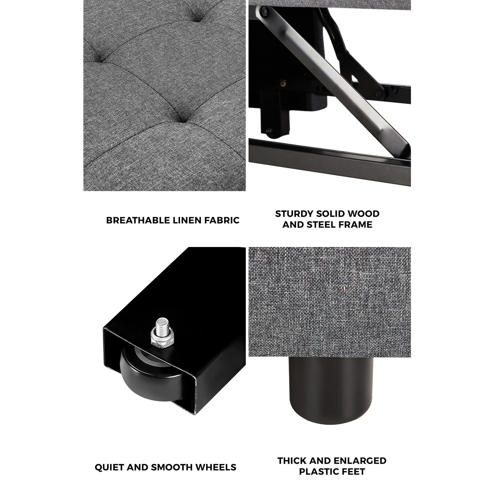 Oikiture 4 in 1 Convertible Sofa Bed Ottoman Couch Lounge Recliner Chair Linen - Sunyee