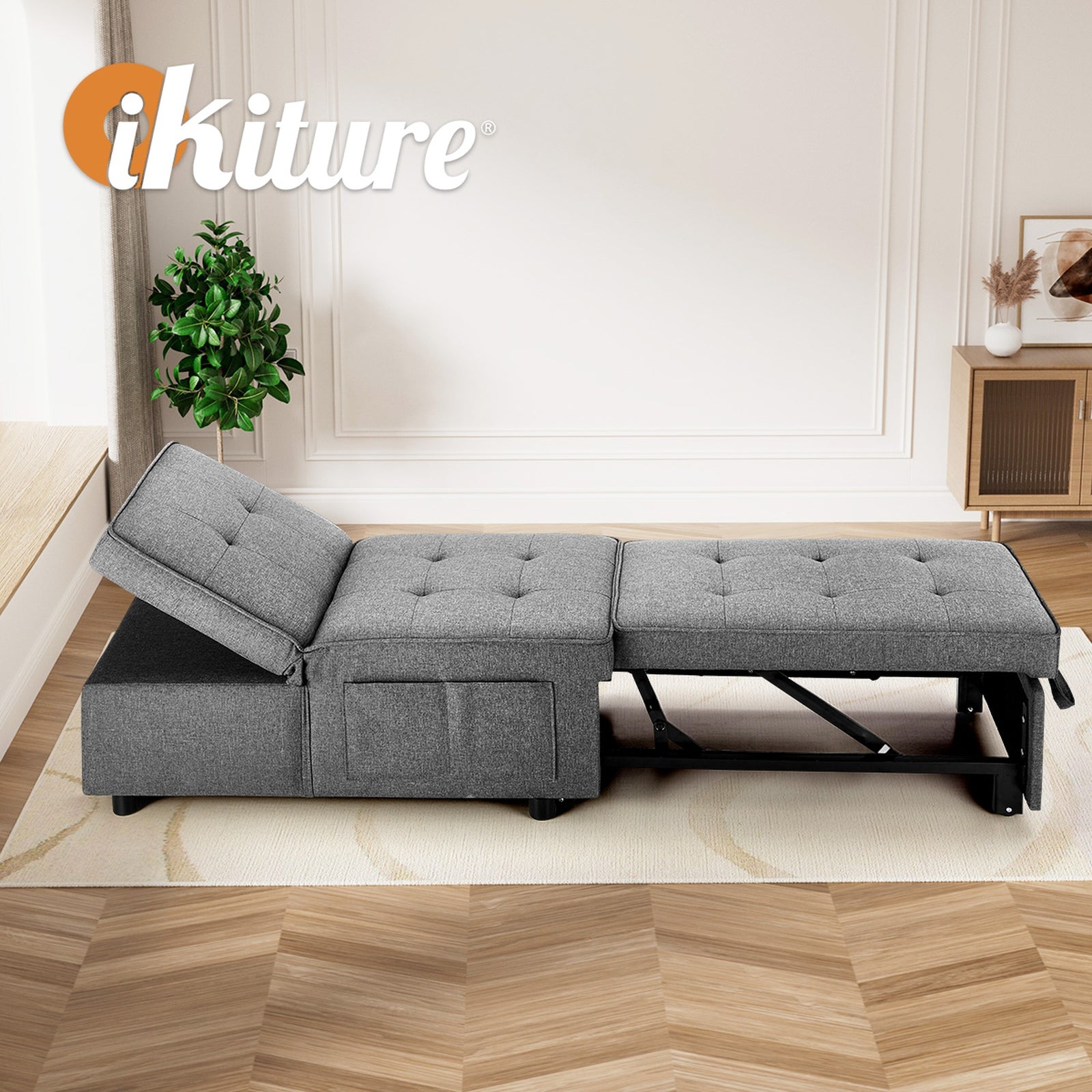 Oikiture 4 in 1 Convertible Sofa Bed Ottoman Couch Lounge Recliner Chair Linen - Sunyee