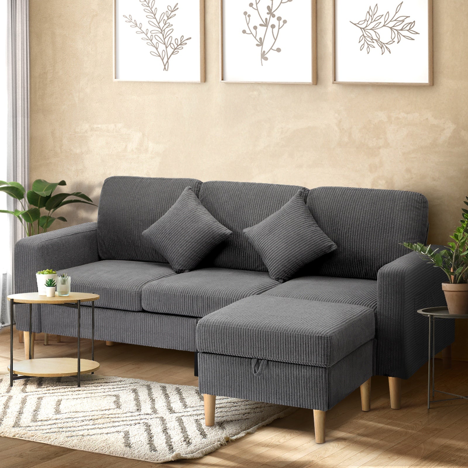 Oikiture Sofa Lounge Set Modular Couch 3 Seater Corner Chaise Ottoman Velvet - Sunyee