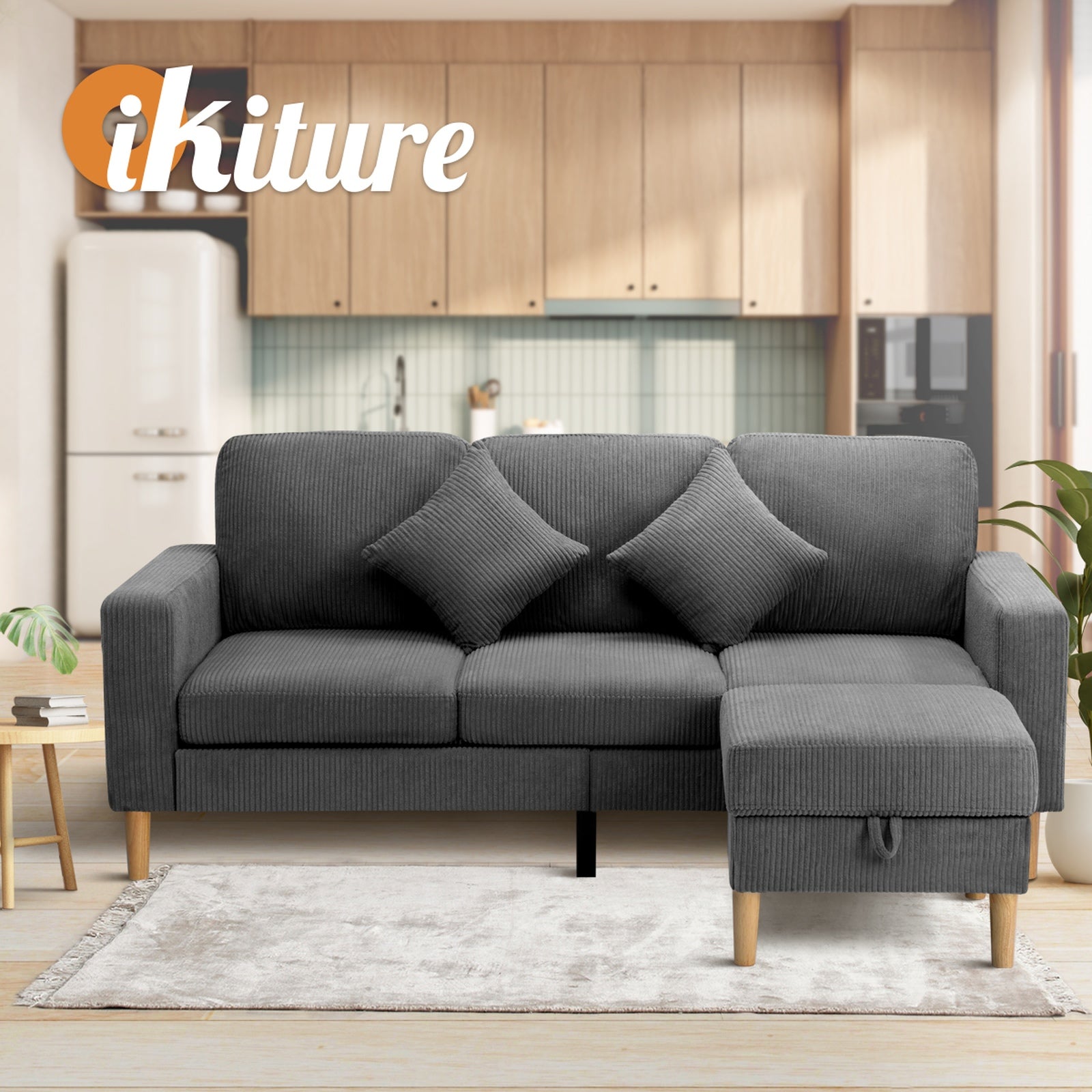 Oikiture Sofa Lounge Set Modular Couch 3 Seater Corner Chaise Ottoman Velvet - Sunyee