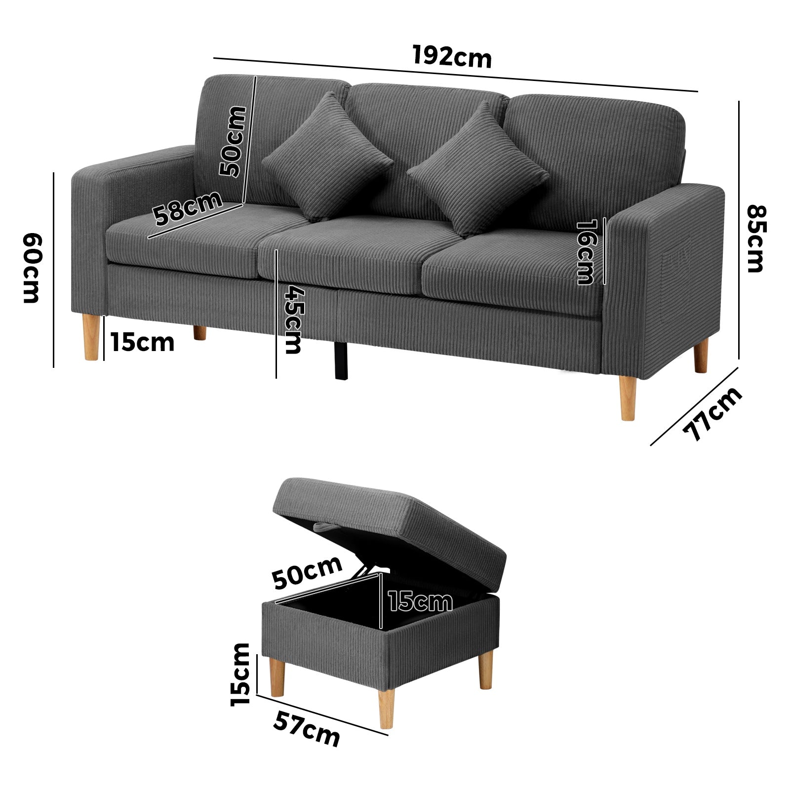 Oikiture Sofa Lounge Set Modular Couch 3 Seater Corner Chaise Ottoman Velvet - Sunyee