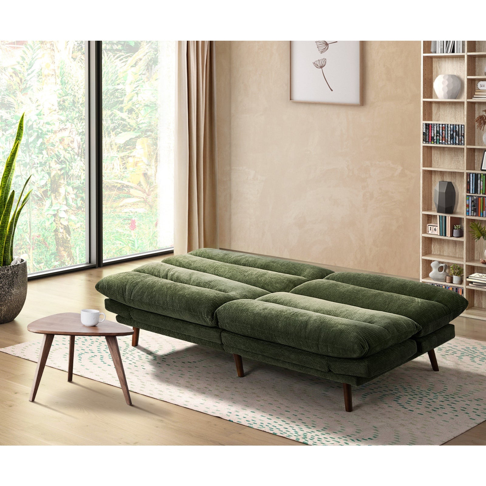 Oikiture 3 Seater Sofa Bed Recliner Lounge Couch Convertible Chenille Green Beds - Sunyee