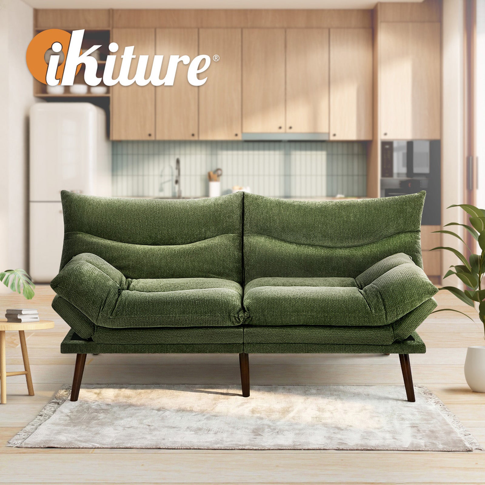 Oikiture 3 Seater Sofa Bed Recliner Lounge Couch Convertible Chenille Green Beds - Sunyee