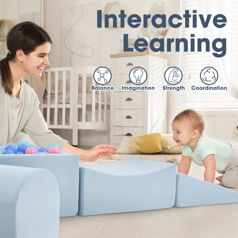 Playpals Kids Climb Crawl Foam Play Set Soft Play Set Activity Toys 5PC Blue - Sunyee