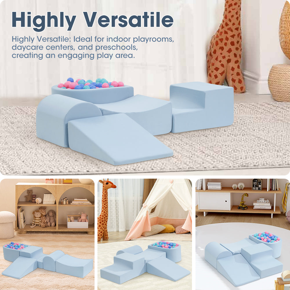 Playpals Kids Climb Crawl Foam Play Set Soft Play Set Activity Toys 5PC Blue - Sunyee