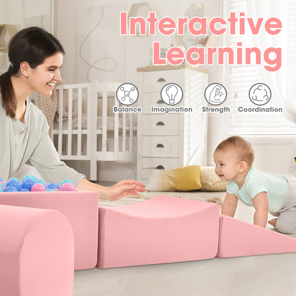 Playpals Kids Climb Crawl Foam Play Set Soft Play Set Activity Toys 5PC Pink - Sunyee