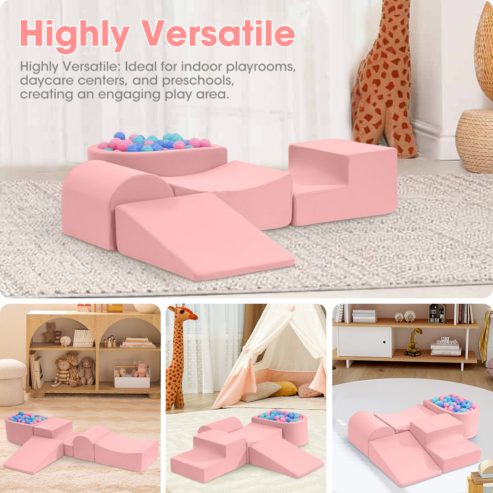 Playpals Kids Climb Crawl Foam Play Set Soft Play Set Activity Toys 5PC Pink - Sunyee