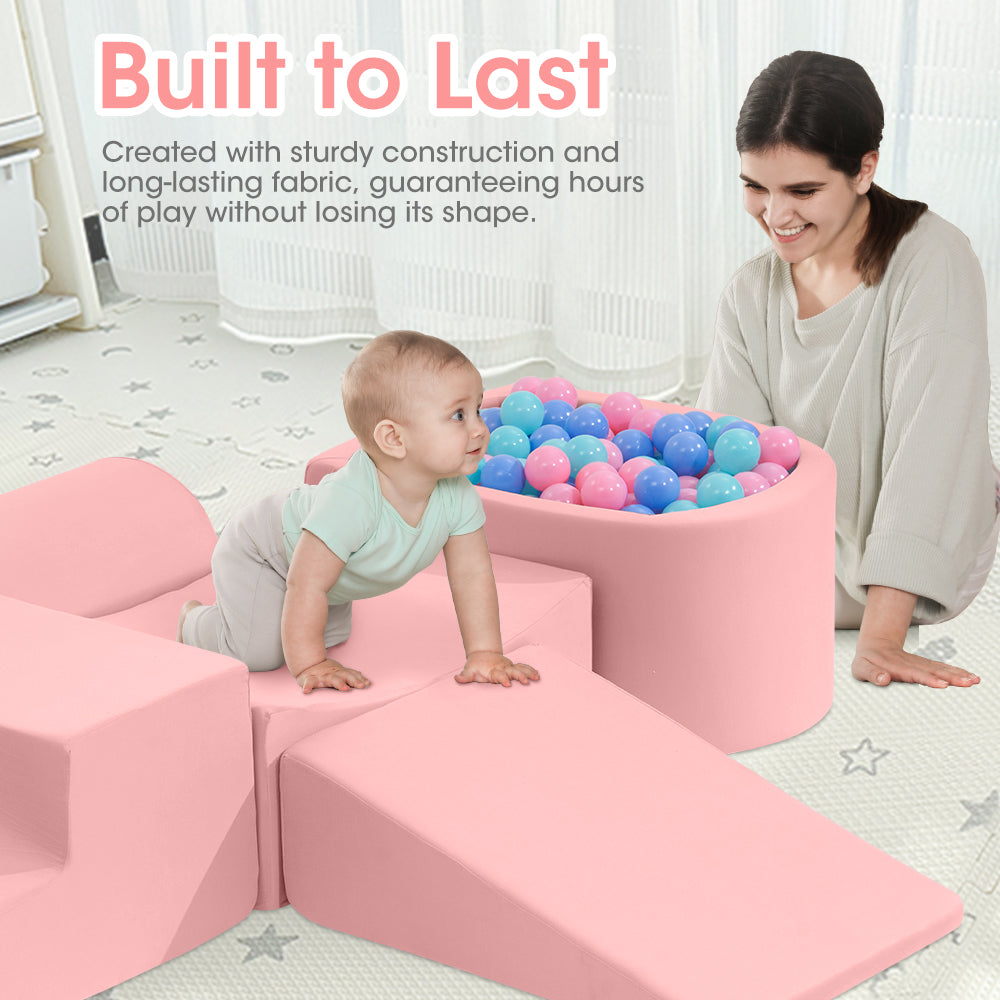 Playpals Kids Climb Crawl Foam Play Set Soft Play Set Activity Toys 5PC Pink - Sunyee