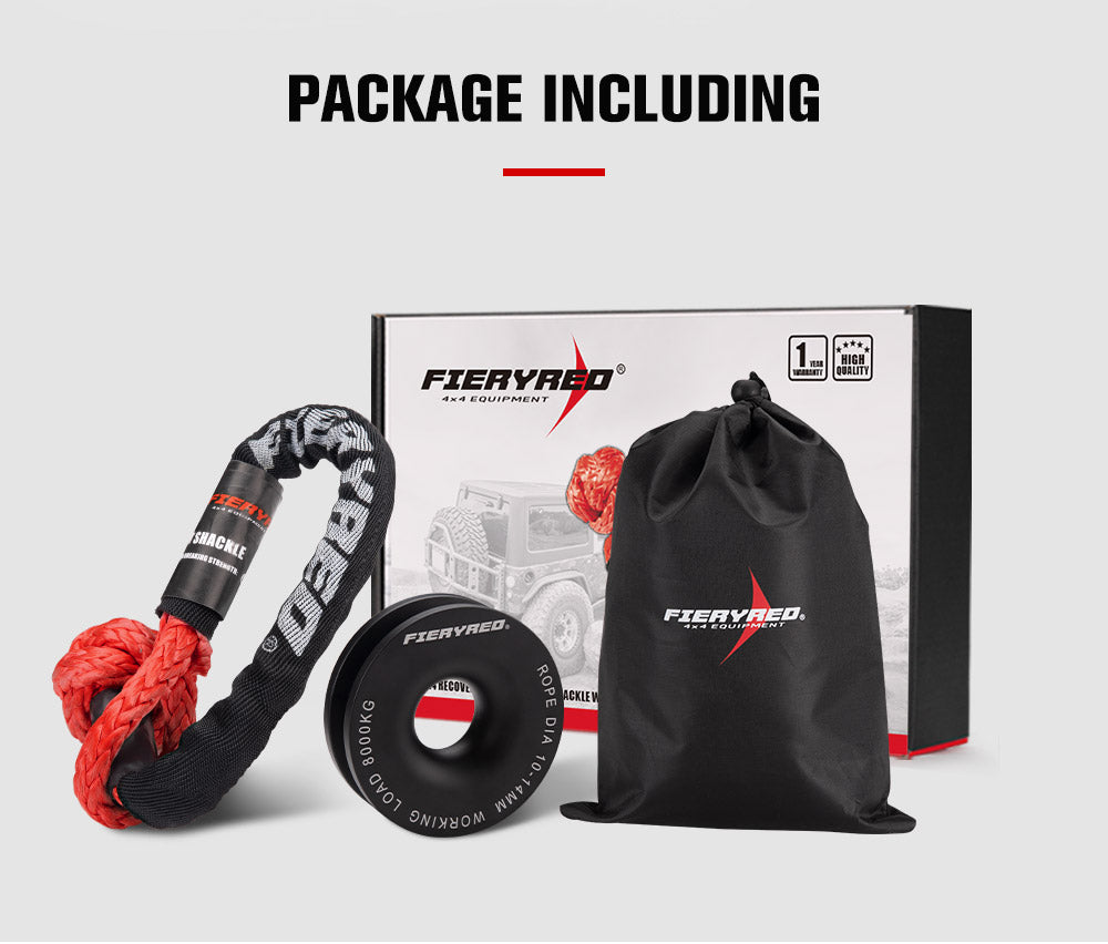 Fieryred Recovery Snatch Block Pulley Rope Ring 8T+15T Soft Shackle Recovery Kit - Sunyee