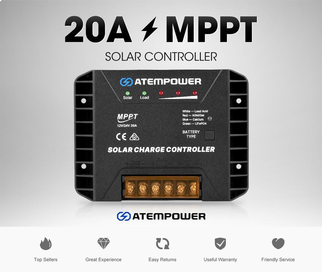Atem Power 20A MPPT Solar Charge Controller Regulator Lithium Compatible 12V/24V - Sunyee