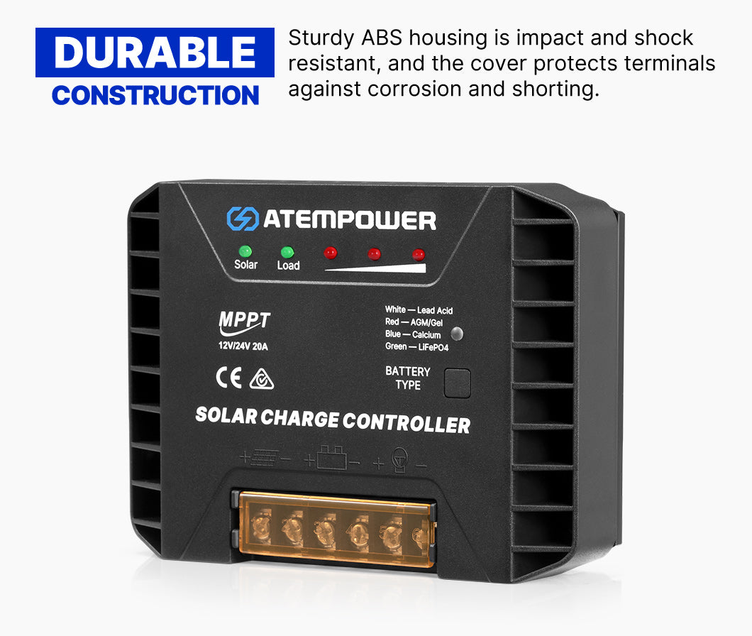 Atem Power 20A MPPT Solar Charge Controller Regulator Lithium Compatible 12V/24V - Sunyee